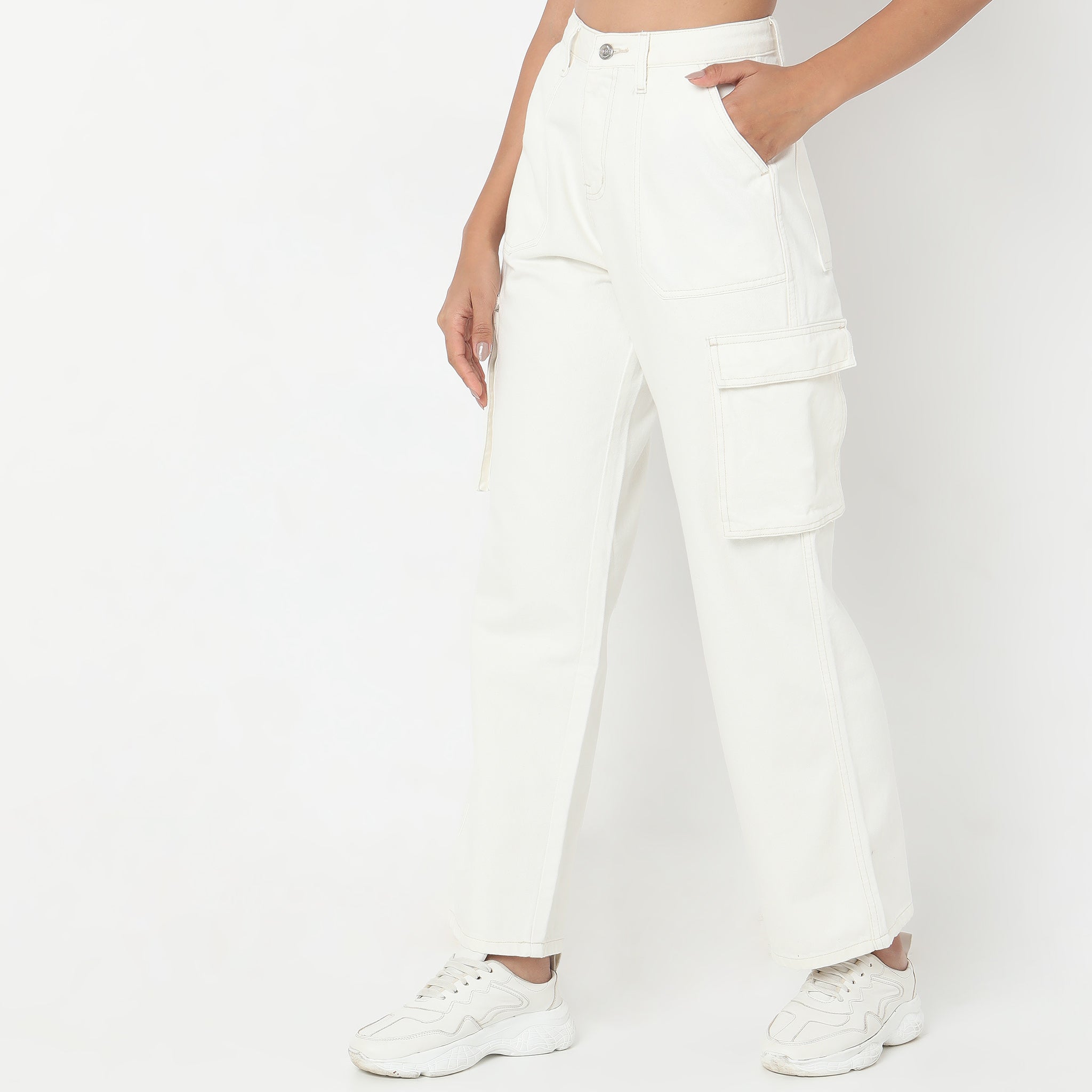 Cargo Fit High Rise Jeans for Women - Stretch Denim Pants with Pockets, Comfortable & Stylish Casual Wear for Everyday Outfits and Outdoor Adventures