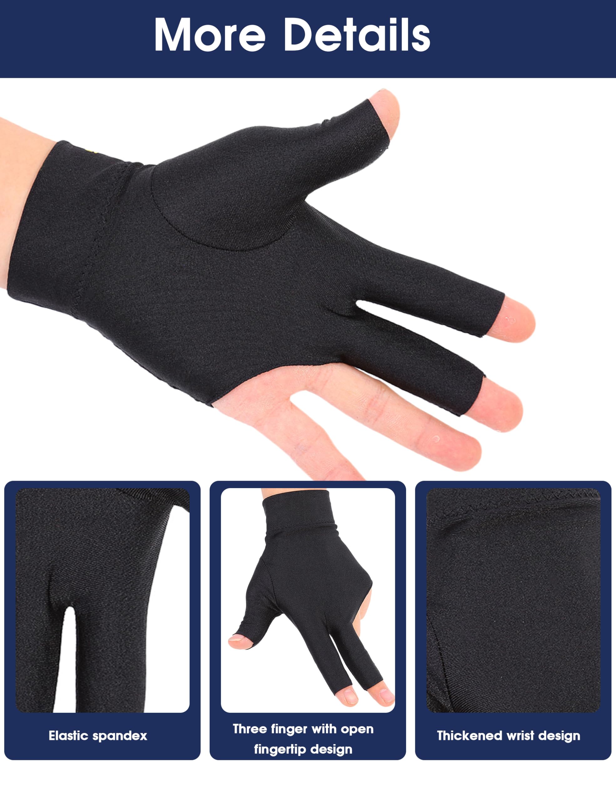Snooker Glove for Left Hand - 3 Finger Open Design Spandex Pool Cue Glove | Perfect for Snooker, Billiards & Pool Players | Enhanced Grip & Comfort