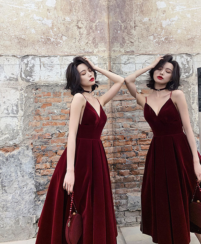 Elegant Burgundy Tea Length Prom Dress - A-Line Bridesmaid Gown for Weddings & Formal Events | Perfect for Homecoming, Dances & Special Occasions