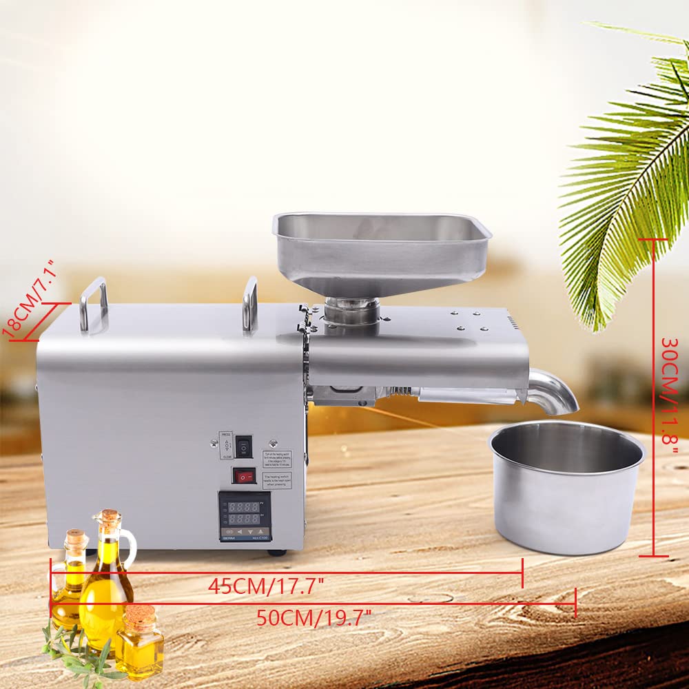 110V Automatic Oil Press Machine - 304 Stainless Steel Cold/Hot Press for Peanut, Canola, Sesame Seeds - 750W Commercial & Home Use Oil Extractor - Perfect for Healthy Cooking, Homemade Nut Butters & Small Business Production