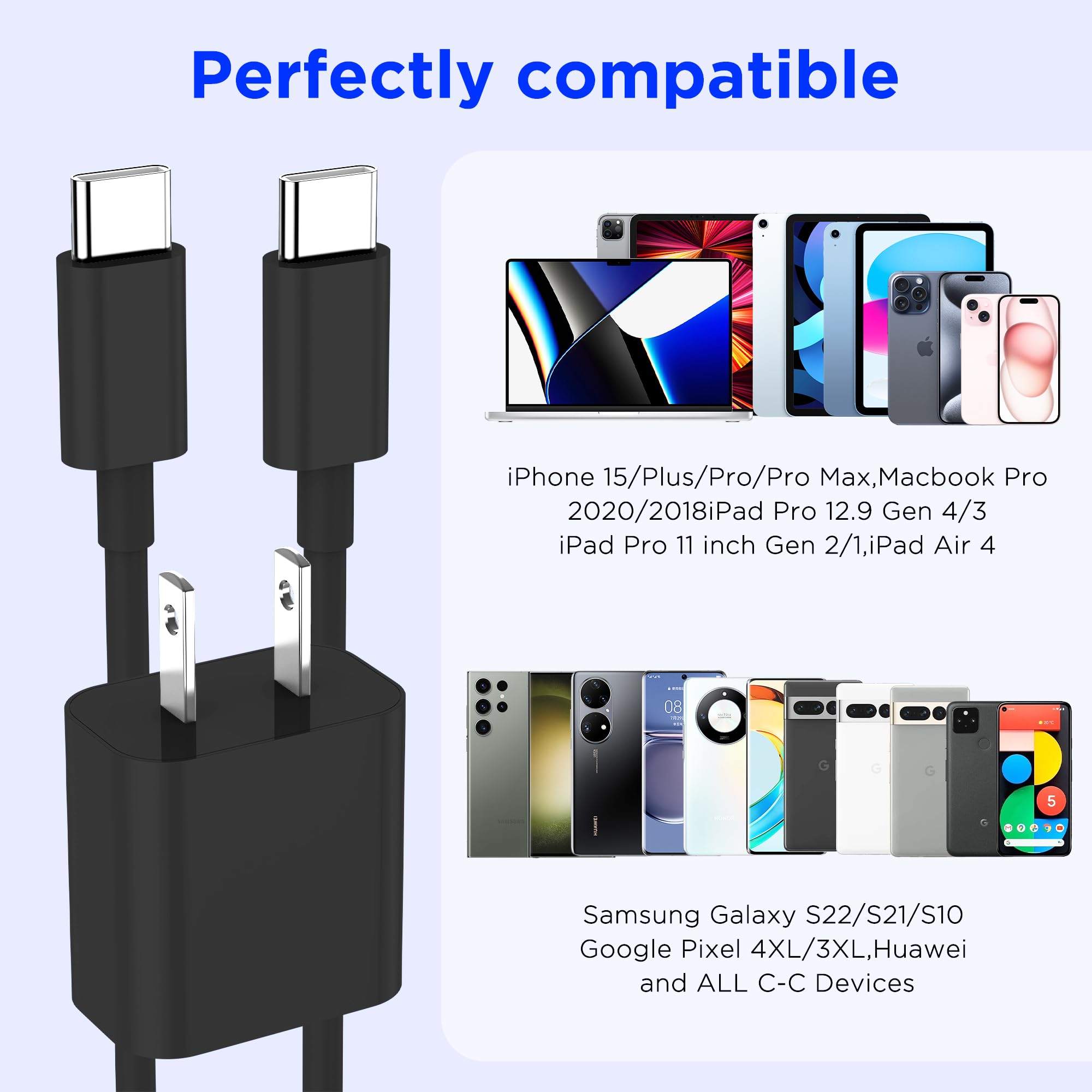20W USB C Fast Charger Block 2-Pack for iPhone 16/15 Series & iPad - Quick Charge Compatible with iPhone 16 Pro Max/16 Pro/15 Pro Max/15 Pro/15 Plus, iPad Pro/Mini, MacBook - Perfect for Home, Office & Travel Charging