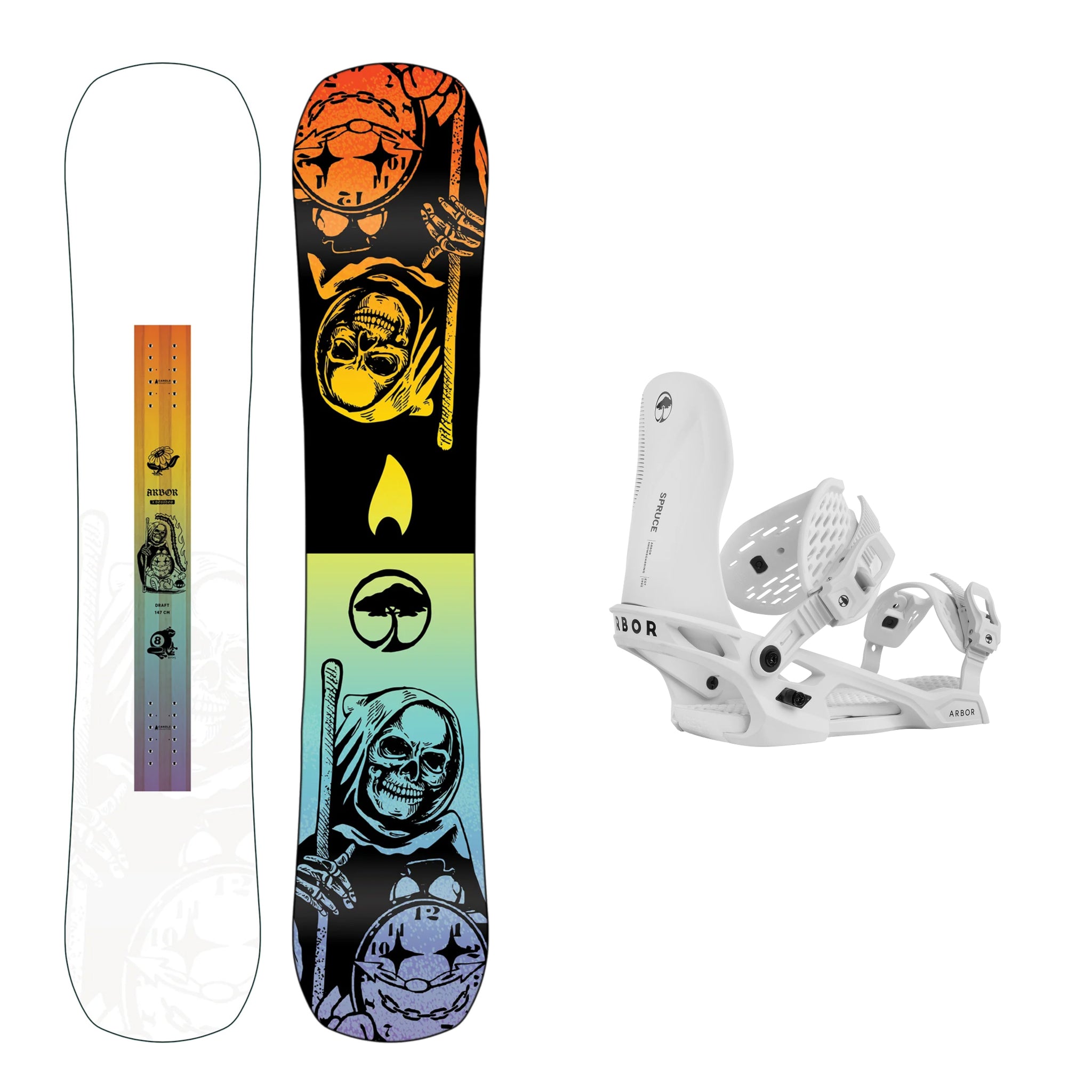 2025 Arbor Draft Rocker Snowboard with Arbor Spruce Bindings - All-Mountain Freestyle Snowboard for Men & Women | Perfect for Park, Powder & Groomed Runs