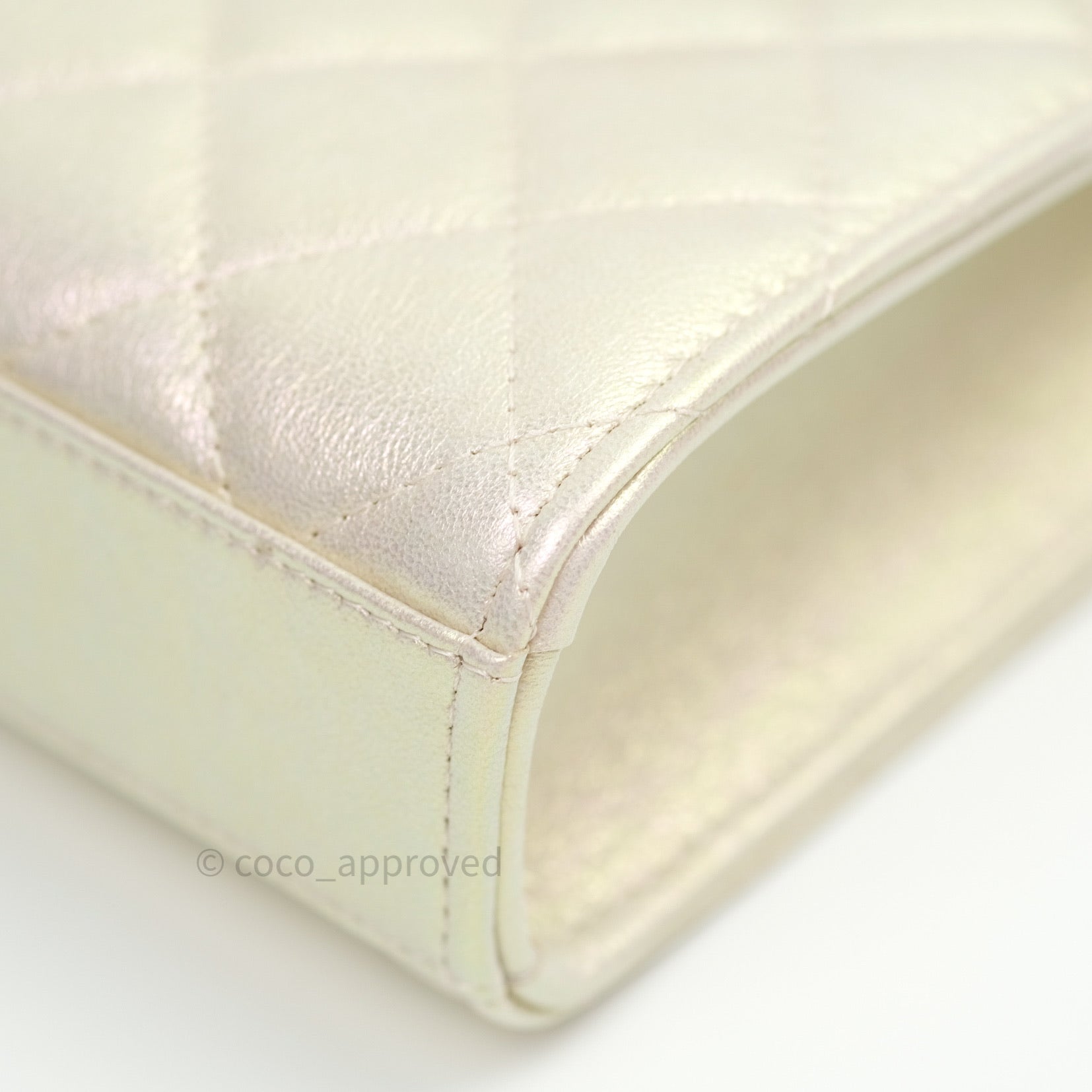 Chanel Classic Ivory Iridescent Gold Hardware Phone Holder - Luxury Designer Phone Case for iPhone & Samsung - Perfect for Parties, Travel & Everyday Use