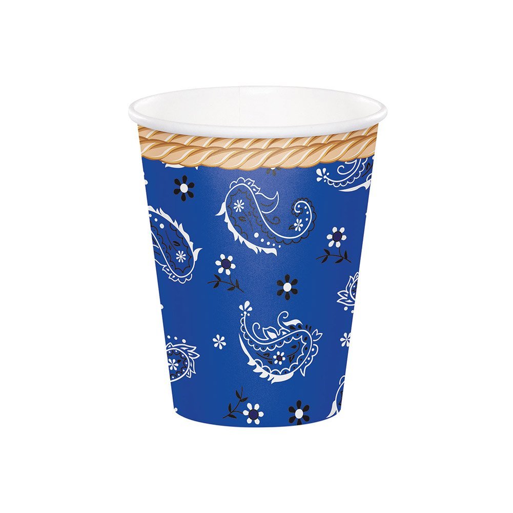Creative Converting Blue Bandana Cowboy 9 oz. Plastic Cups - Western Party Supplies for Cowboy Themed Events, BBQs, and Outdoor Gatherings