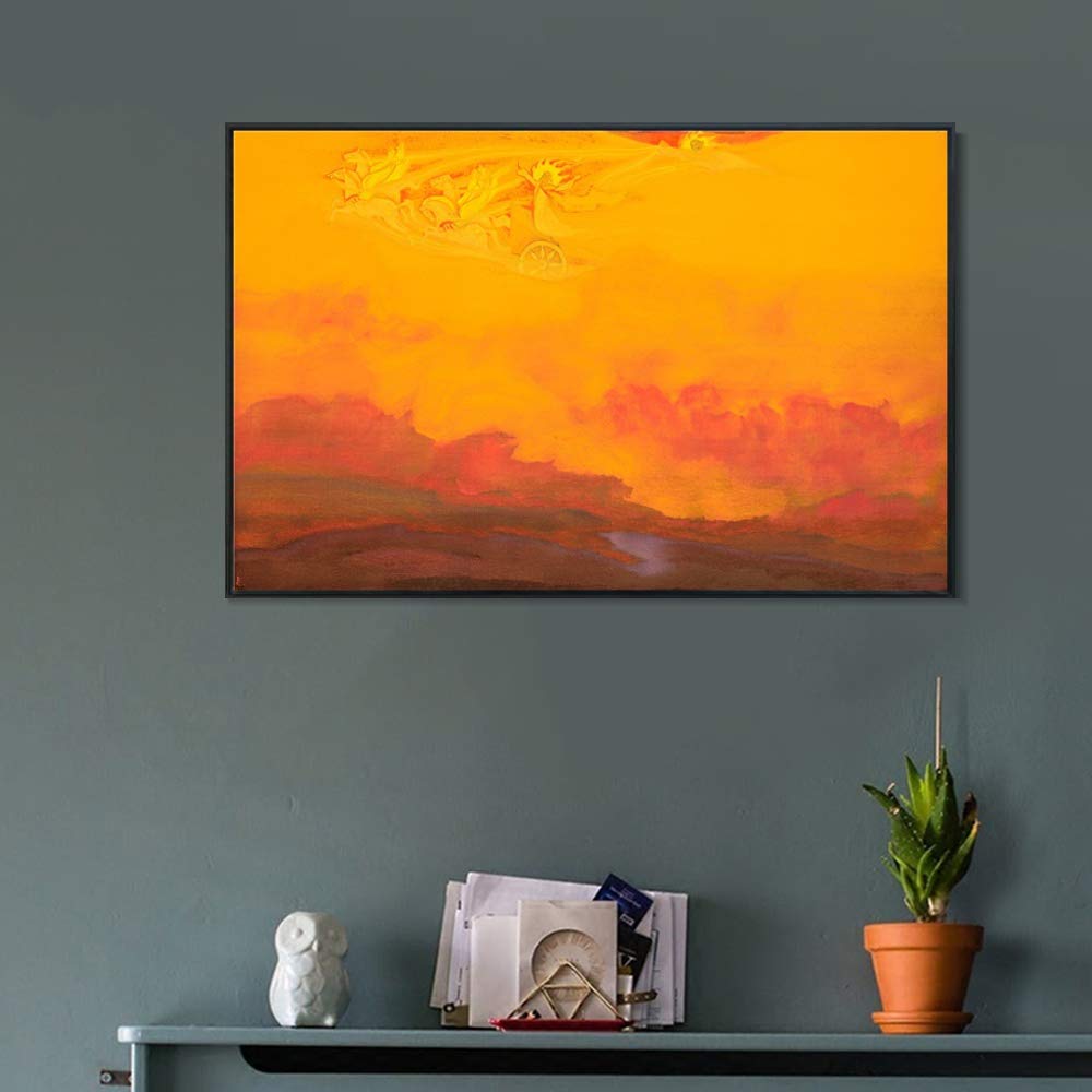 INVIN ART Framed Canvas Giclee Print - Elijah the Prophet 1931 by Nicholas Roerich - Premium Wall Art for Living Room, Home Office Decor - Black Slim Frame (28x40 inches) - Perfect for Modern & Classic Interior Design