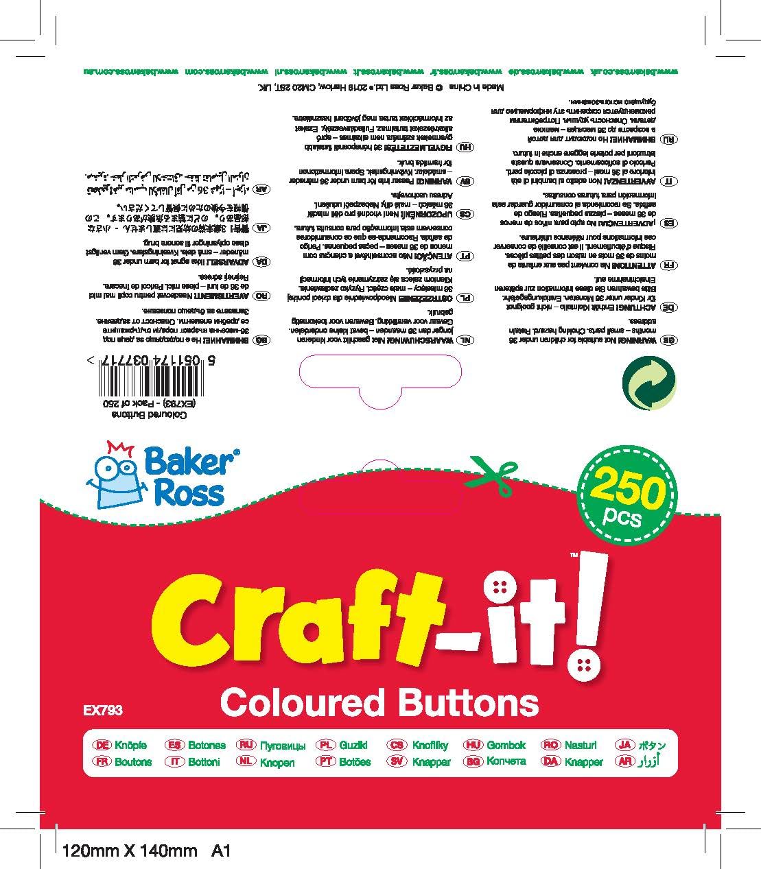 Baker Ross EX793 Mini Buttons 250pcs - Kids Crafts, Scrapbooking & School Supplies