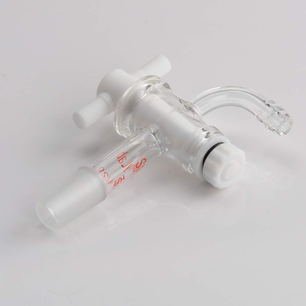 StonyLab PTFE Vacuum Flow Control Adapter with 14/20 Joint & Bent Hose Connector - Laboratory Glassware Accessory for Chemistry Experiments & Distillation Setups