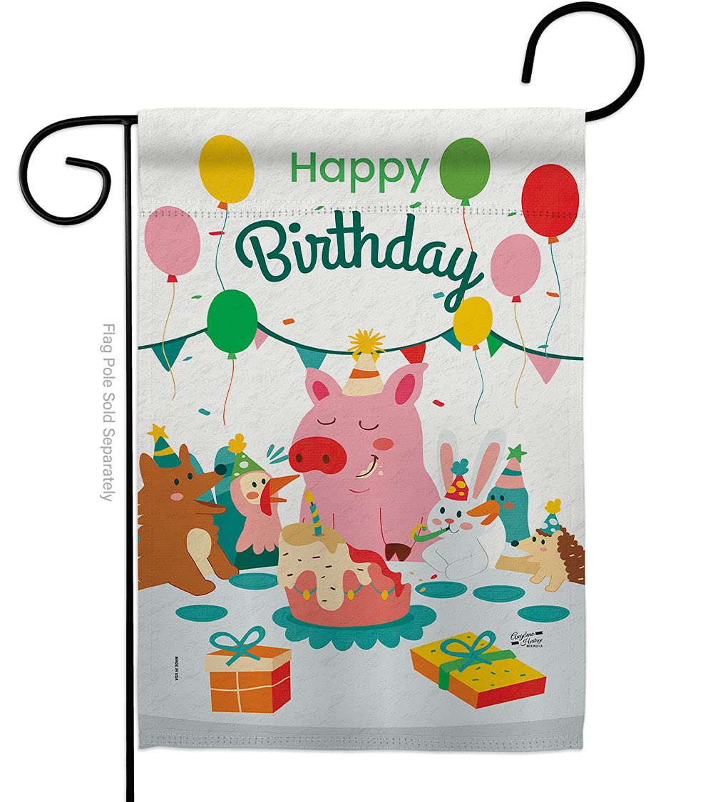 G135554-BO Double-Sided Happy Birthday Garden Flag - Vibrant Multi-Color Outdoor Decoration for Birthday Parties & Yard Celebrations