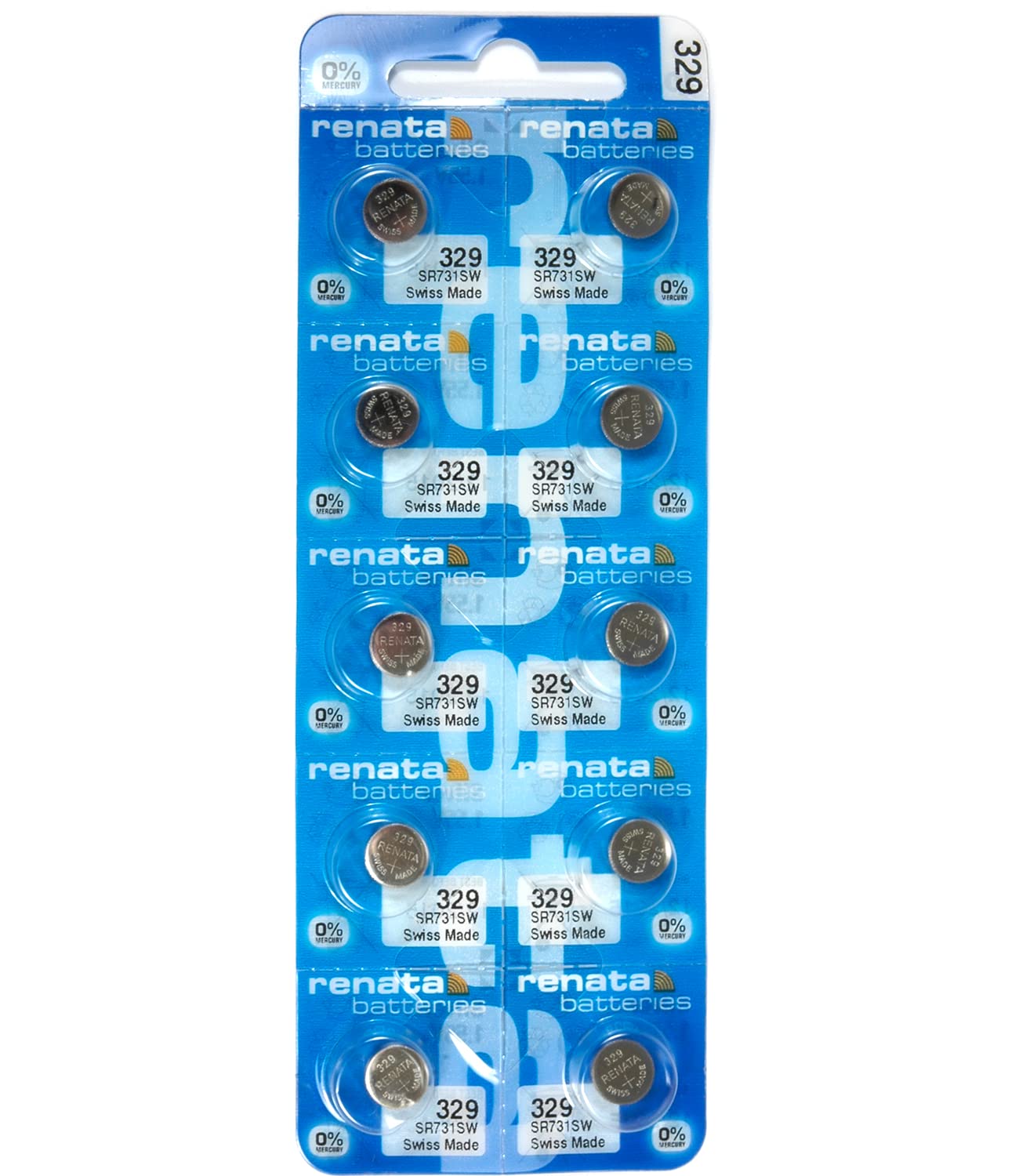Renata 329 SR731SW 1.55V Silver Oxide Watch Batteries (10-Pack) - Long-Lasting Power for Watches, Calculators & Small Electronics - Perfect Replacement for Timex, Casio & Seiko Watches