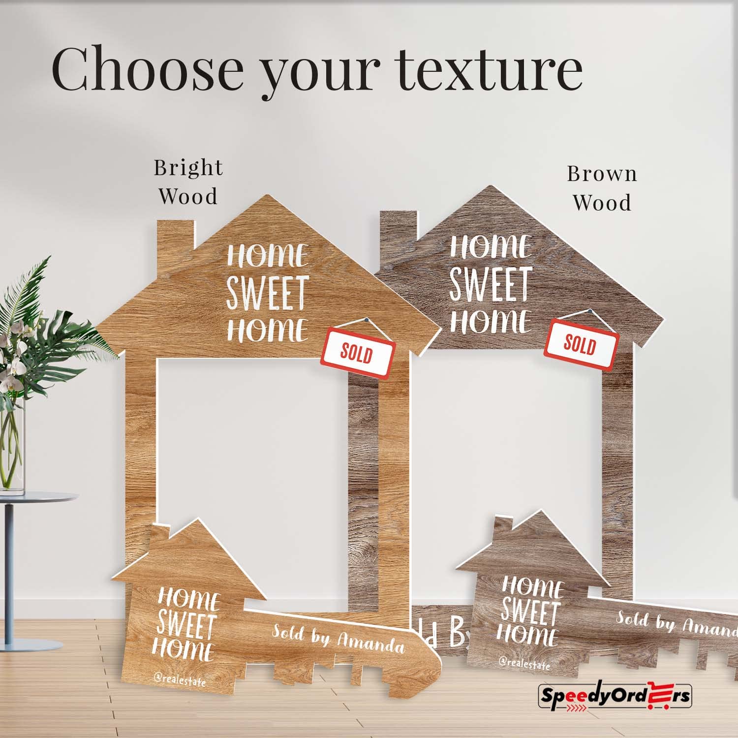 Custom Real Estate Key Prop - Personalized Photo Props for Realtors, Sold Sign Marketing Supplies, Closing Gifts & Agent Tools (Brown Wood, Size M) - Perfect for Open Houses, Client Appreciation & Social Media Marketing