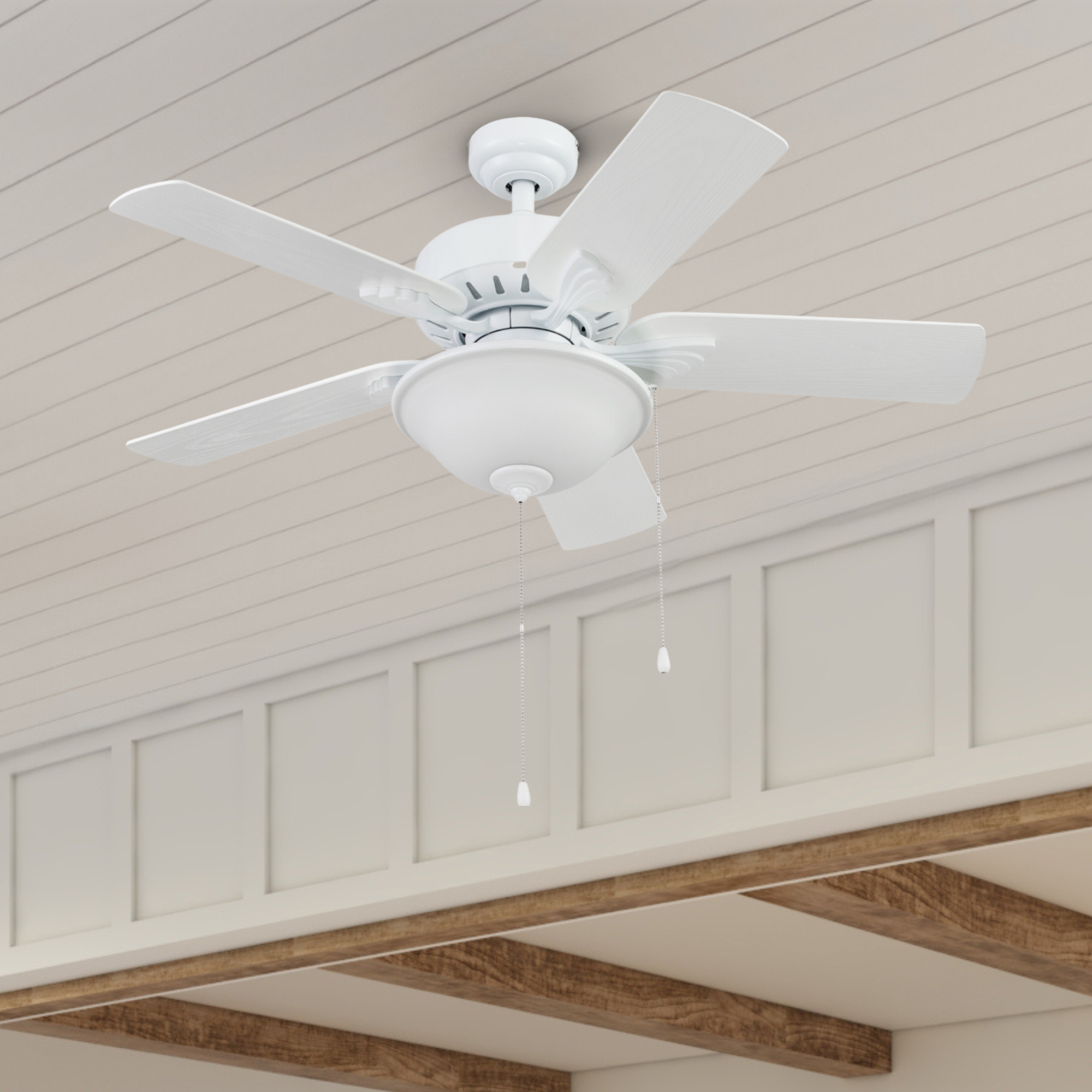 42 Inch Viretta White Ceiling Fan with Pull Chain - Indoor/Outdoor Use for Living Room, Bedroom, Patio & Porch