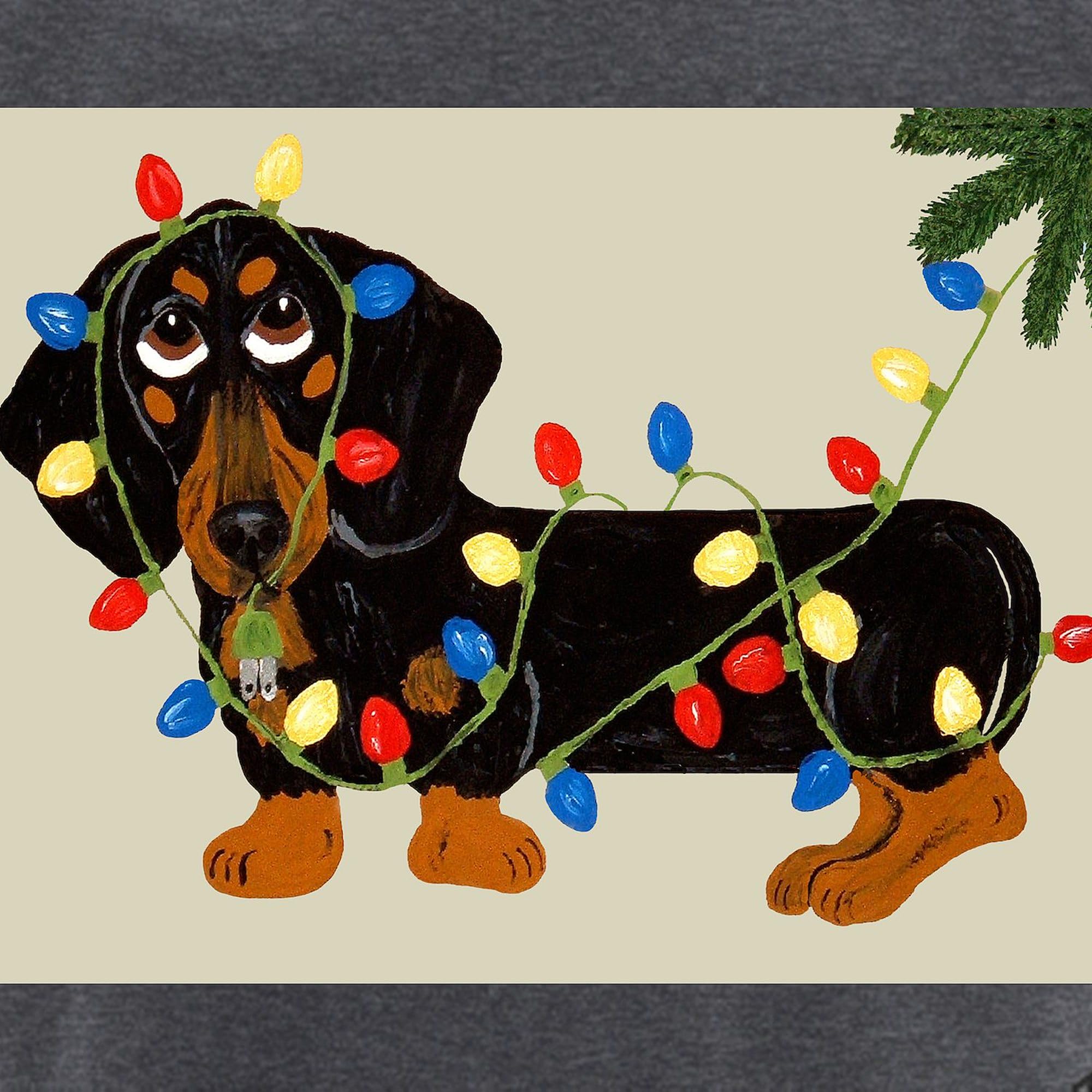 Dachshund in Christmas Lights Men's Novelty Pajama Set - Black/Tan Charcoal Lounge Wear for Holiday Parties & Cozy Winter Nights