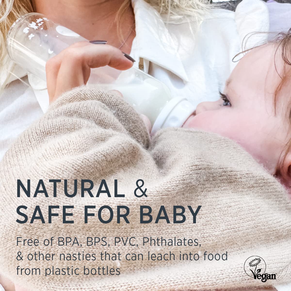 HEVEA Standard Neck Glass Baby Bottles - Medium Flow Anti Colic Baby Bottles for Newborns 3-24 Months - BPA-Free, Eco-Friendly, 8 Oz Two-Pack - Perfect for Breastfeeding, Formula Feeding & Travel