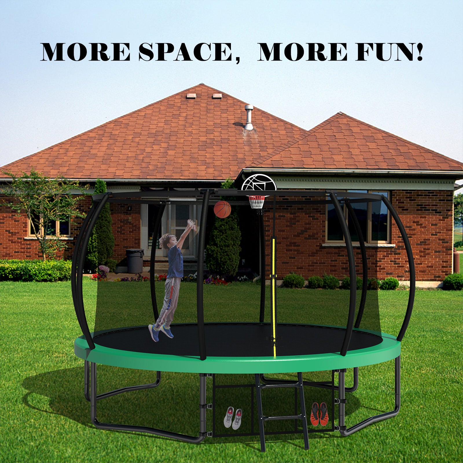 12FT Kids Trampoline with Safety Enclosure Net & Ladder - Outdoor Bounce Trampoline for Backyard, Garden, and Playground Fun - Perfect for Family Recreation & Exercise