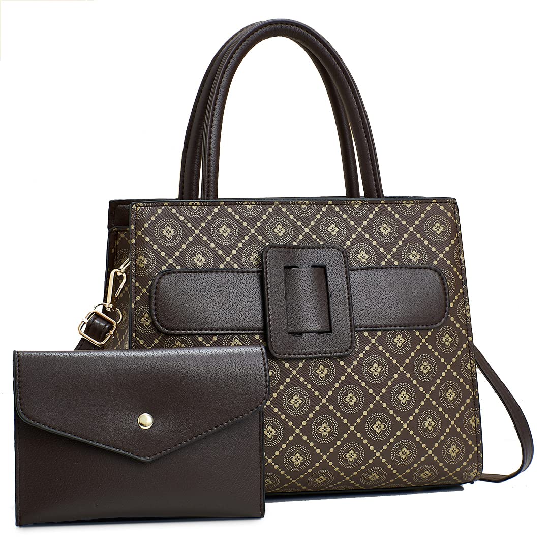 ELDA Women's Satchel Purse - Stylish Top Handle Handbag, Shoulder Bag & Tote with Matching Clutch for Work, Office & Everyday Use | Fashionable Ladies Purse for Professional & Casual Outings