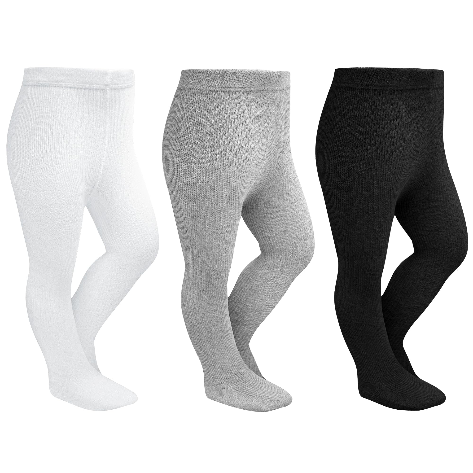Stelle Toddler Girls Tights - Soft Seamless Knit Thick Cotton Leggings for Infants & Kids (6-7 Years) - Black, White & Grey - Perfect for Playtime, School & Winter Outfits