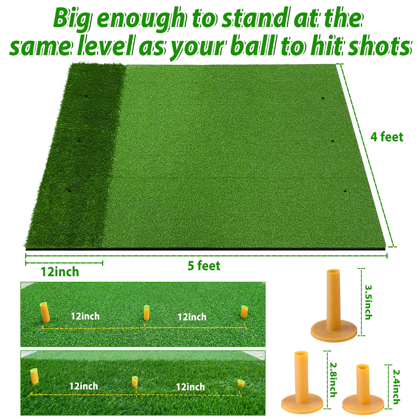 Premium 4x5 Feet Golf Hitting Mat - Indoor/Outdoor Golf Training Mat with Long & Short Artificial Turf for Chipping, Swing & Driving Practice - Perfect Golf Gift for Men, Women & Golf Enthusiasts - Ideal for Home, Backyard & Driving Range Practice