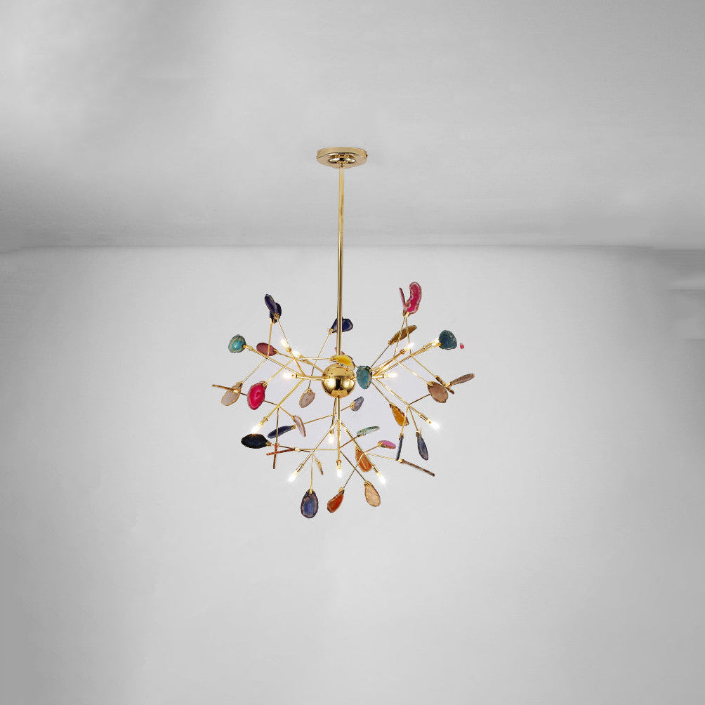Agate Flake Chandelier - Elegant Natural Stone Crystal Ceiling Light Fixture for Dining Room, Living Room, Bedroom Decor | Modern Luxury Home Lighting