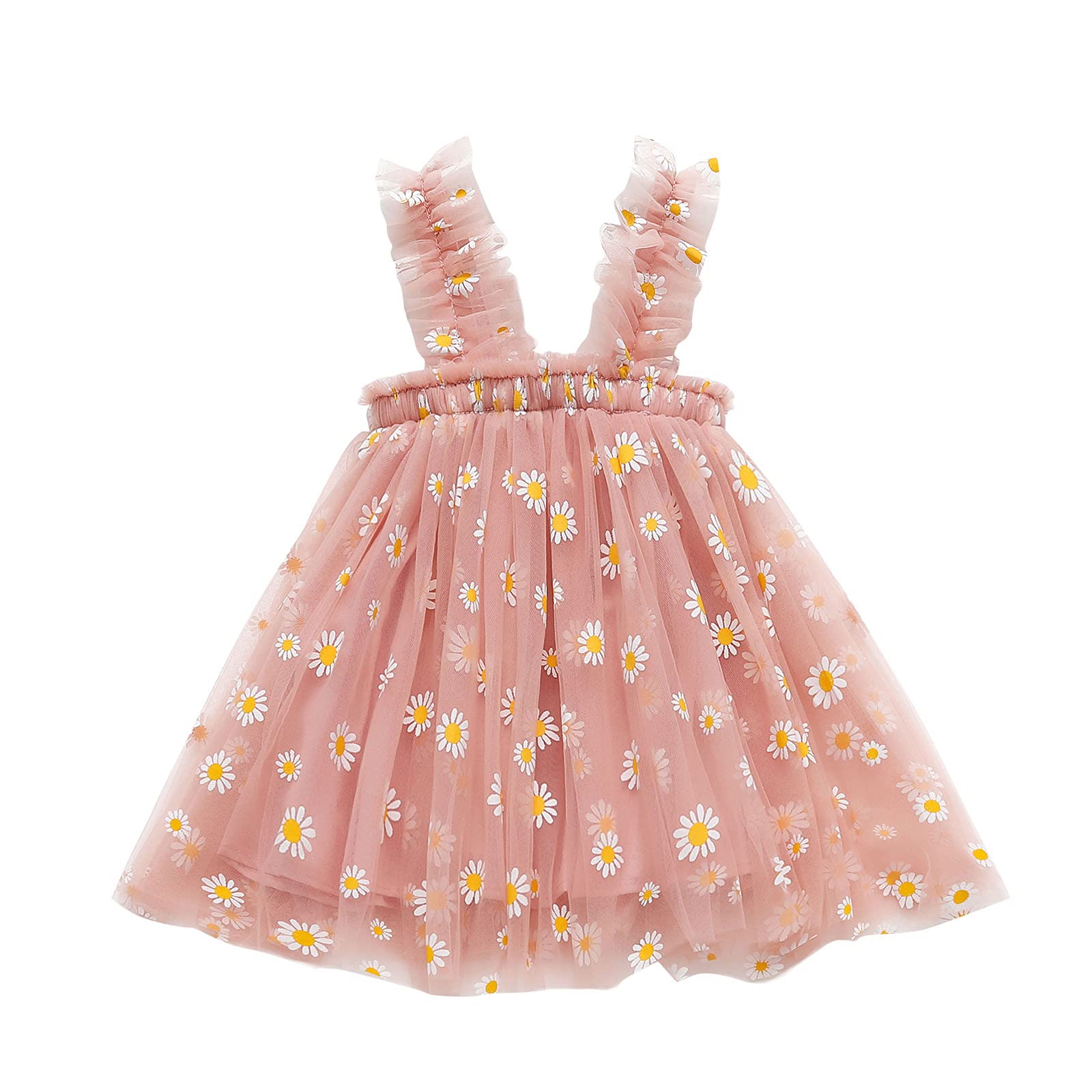 Toddler Girl Summer Dress - Floral Daisy Print Pink Beach Dress with Suspenders | Casual Kids Clothes for Girls | Perfect for Beach Outings, Birthday Parties & Playdates