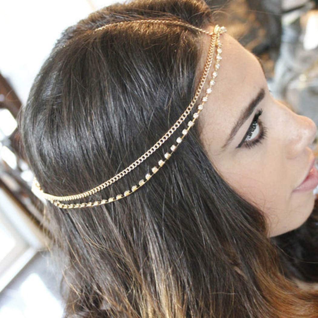 Boho Layered Gold Crystal Headpiece for Women - Elegant Wedding & Festival Head Chain Jewelry - Perfect for Bridal Accessories, Music Festivals, and Boho-Themed Parties