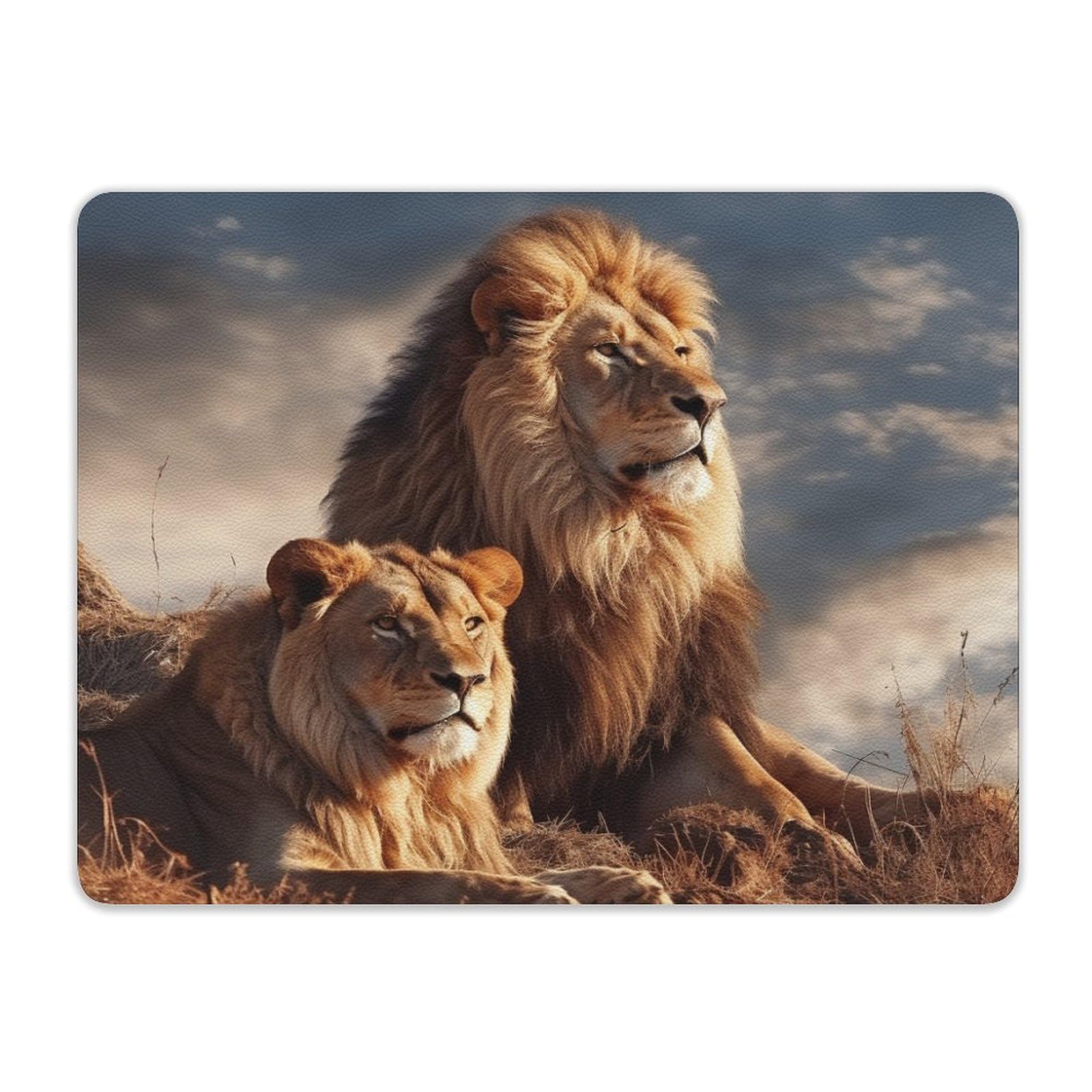 Personalized Two Lions Leather Mouse Pad - Anti-Slip Gaming & Office Desk Mat for Computers, Laptops - Perfect for Home, Work & Gaming Setups