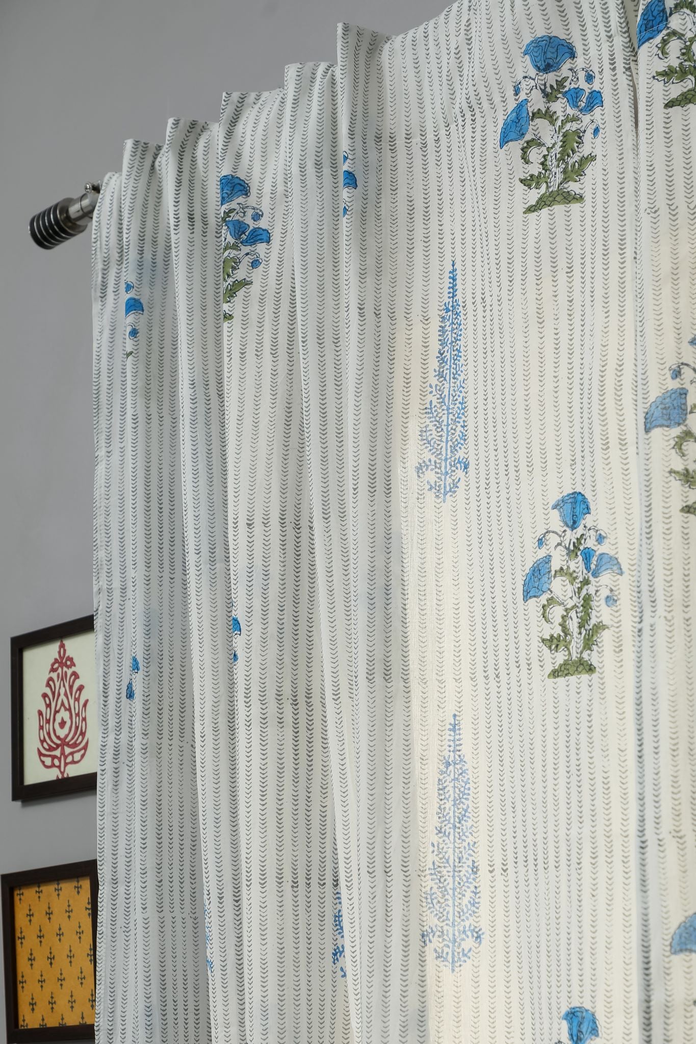 Handblock Printed Cotton Door Curtain - Coral Blue by SootiSyahi | Eco-Friendly Home Decor for Living Room, Bedroom & Entryway