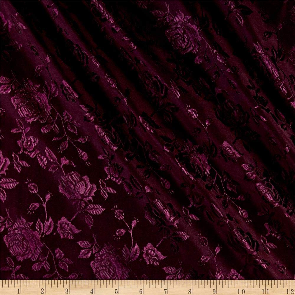 Rose Satin Jacquard Plum Fabric by the Yard - Premium Upholstery & Drapery Material for Home Decor, Wedding Backdrops, and DIY Sewing Projects