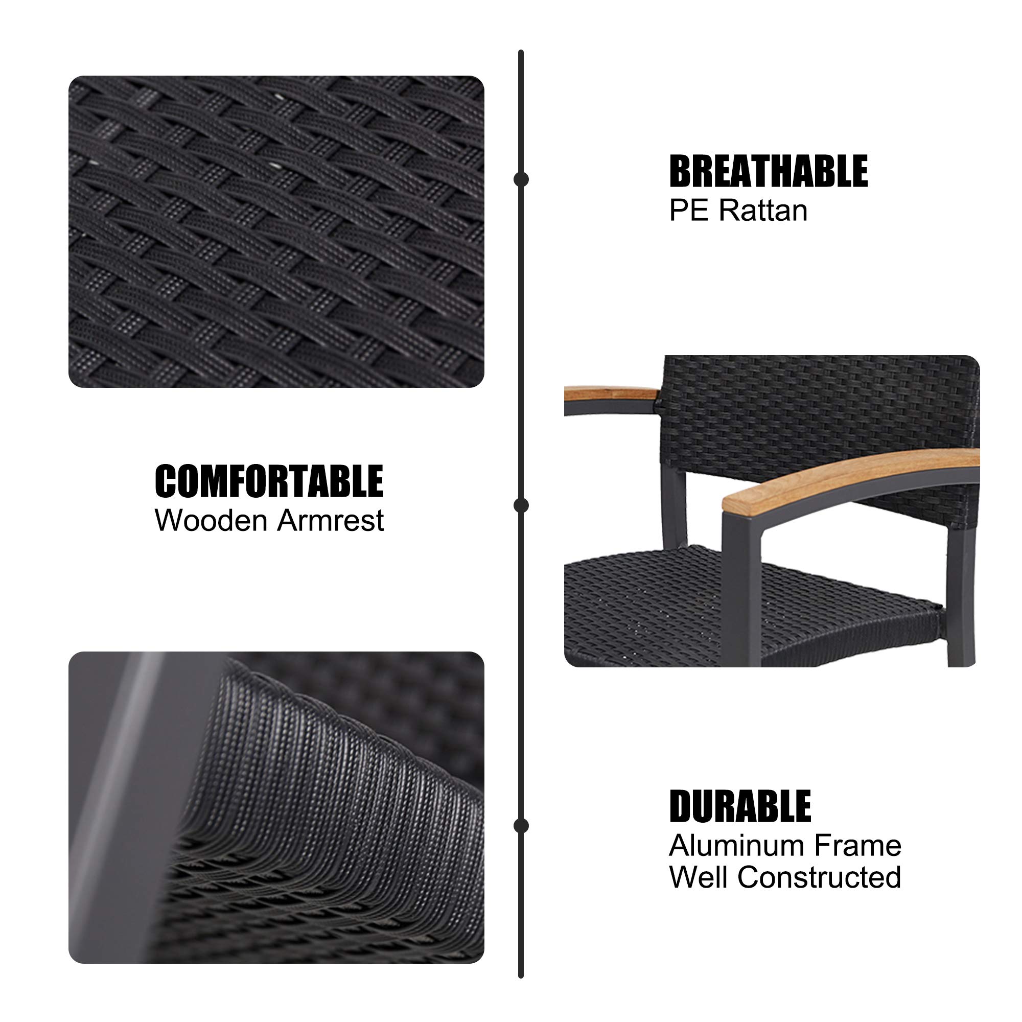TRY & DO 4-Piece Patio Dining Chair Set - Outdoor Stackable Wicker Chairs with Wooden Armrests, PE Rattan & Aluminum Frame - Perfect for Garden, Balcony, Lawn, Indoor Dining & Entertaining