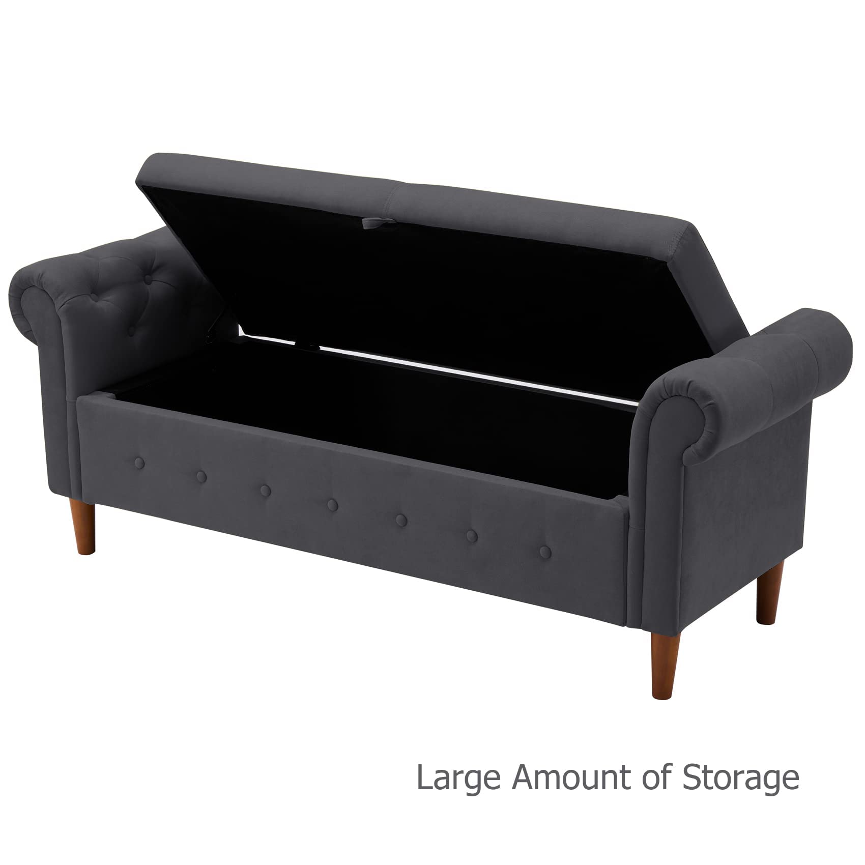 Aoowow Storage Bench with Rolled Arms - Linen Fabric Ottoman Couch for Bedroom, End of Bed, Window Seat or Fireplace - Multi-Functional Toy Storage Bench (Gray) - Perfect for Small Space Organization & Cozy Seating