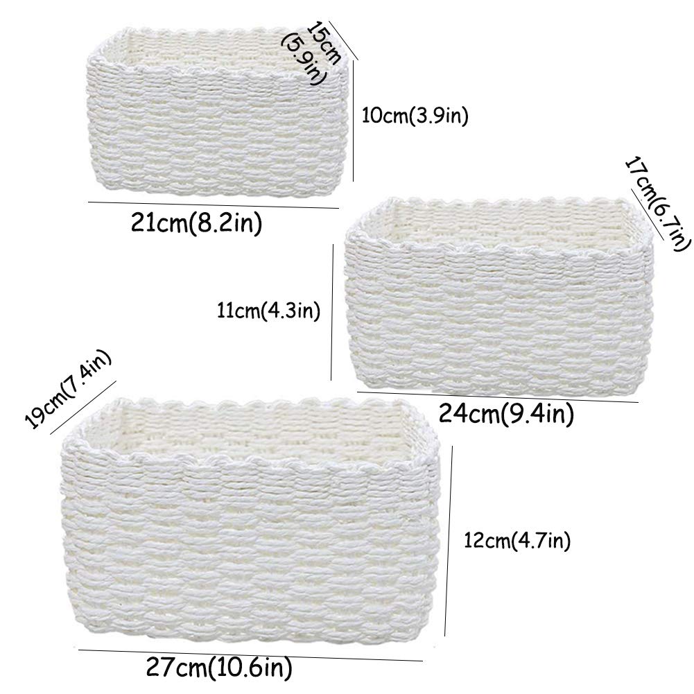 Eco-Friendly Woven Storage Baskets Set of 3 - Recycled Paper Rope Organizer Bin for Cupboard, Closet & Dresser - Perfect for Storing Toys, Blankets & Home Decor (Ideal for Bedroom, Nursery & Living Room Organization)