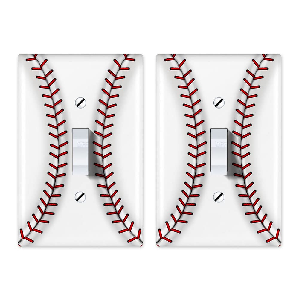 WIRESTER Single Gang Toggle Light Switch Plate Cover - Baseball Design Wall Plate (2-Pack) for Bedroom, Living Room & Office Decor