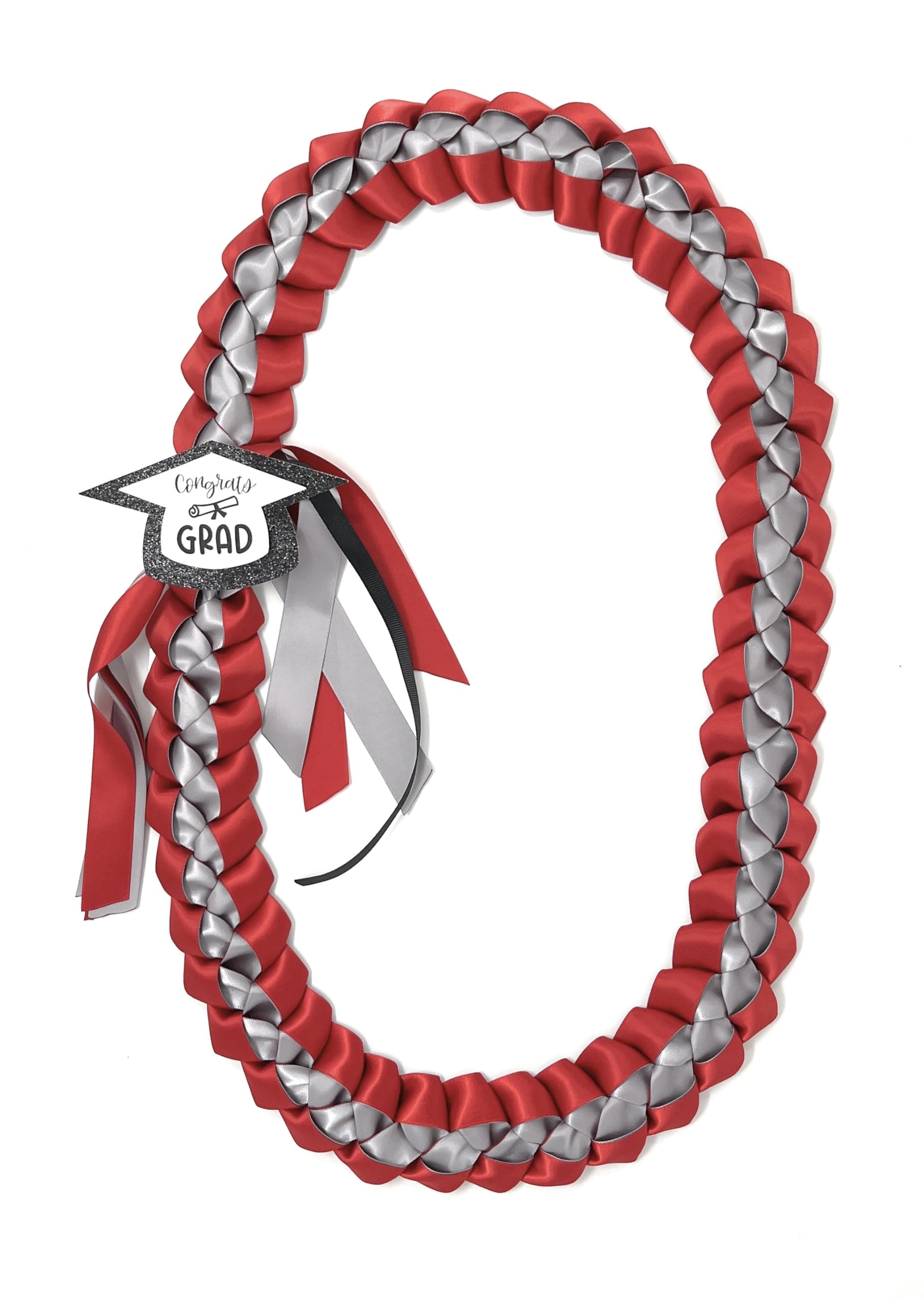 Graduation Money Leis with Holder - Red & Silver Hawaiian Style for Graduation Parties, Gifts & Celebrations
