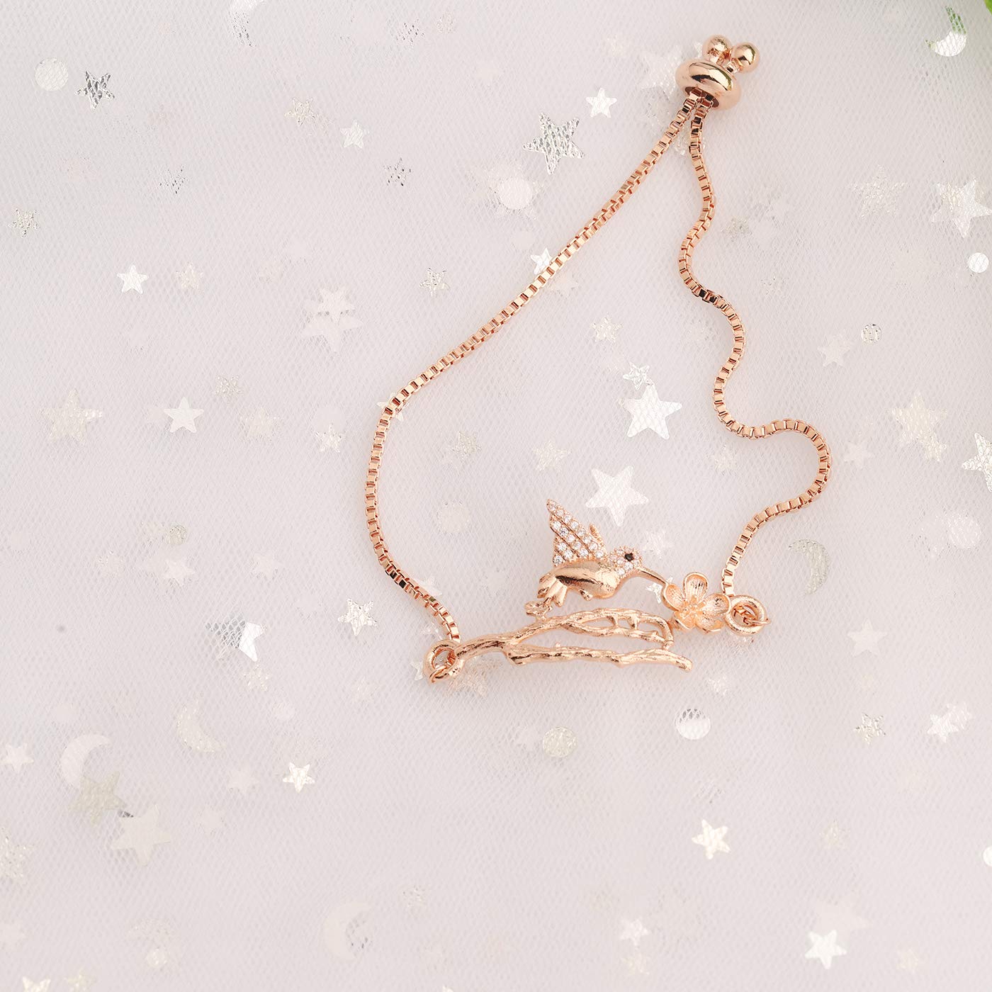 ENSIANTH Rose Gold Hummingbird Bracelet with Crystals - Elegant Bird Charm Jewelry for Women, Perfect Christmas Gift for Her - Ideal for Parties, Weddings & Everyday Wear