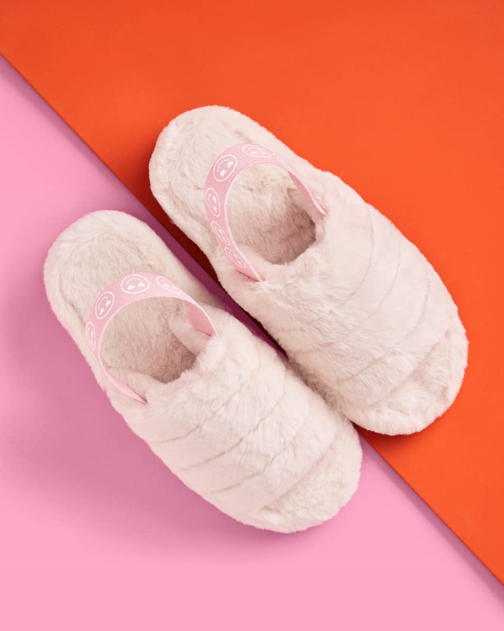 Fetti Smile Strap Slippers - White Fur Slippers for Women, Bachelorette Party Decor, Bridesmaid Gifts, Birthday Party Favors | Perfect for Girls Night, Wedding Showers & Sleepovers