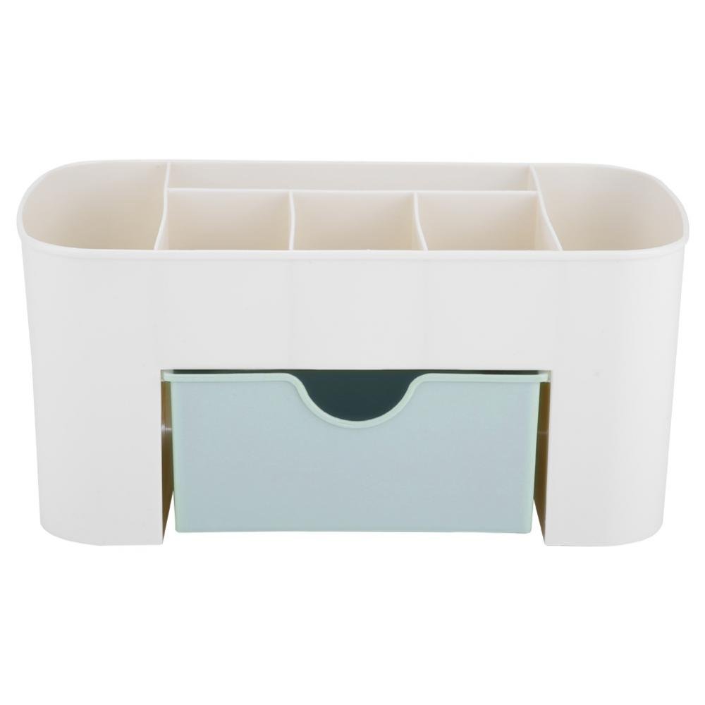 BHDD Cosmetic Organizer Drawers - 3-Tier Makeup Storage Box with Jewelry & Stationery Compartments | Elegant Blue Vanity Organizer for Bathroom, Bedroom & Dressing Table