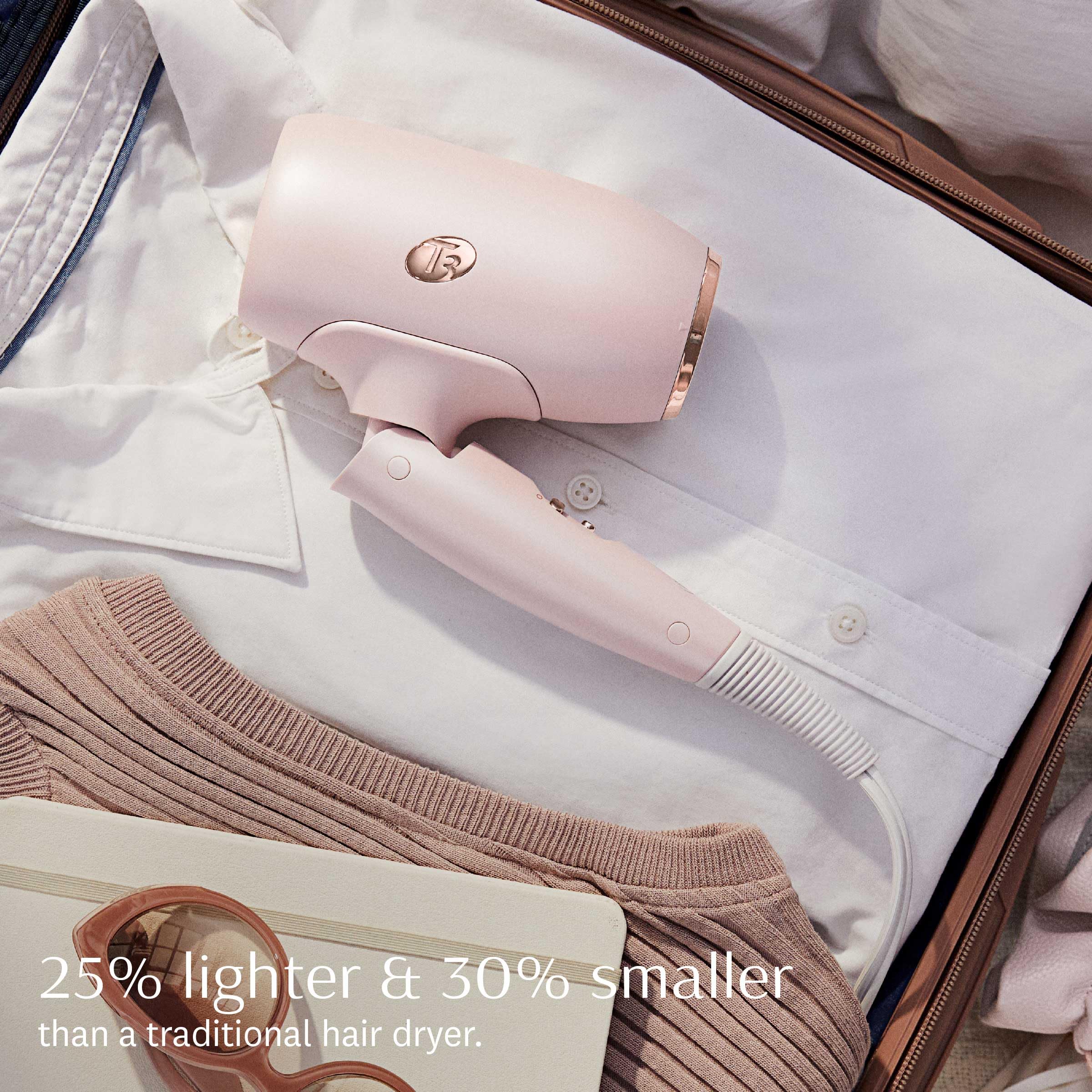 T3 Afar Lightweight Travel Hair Dryer - Dual Voltage, Folding Handle, Fast Drying & Frizz Control | Perfect for Hotels, Gym, Vacation & On-the-Go Styling