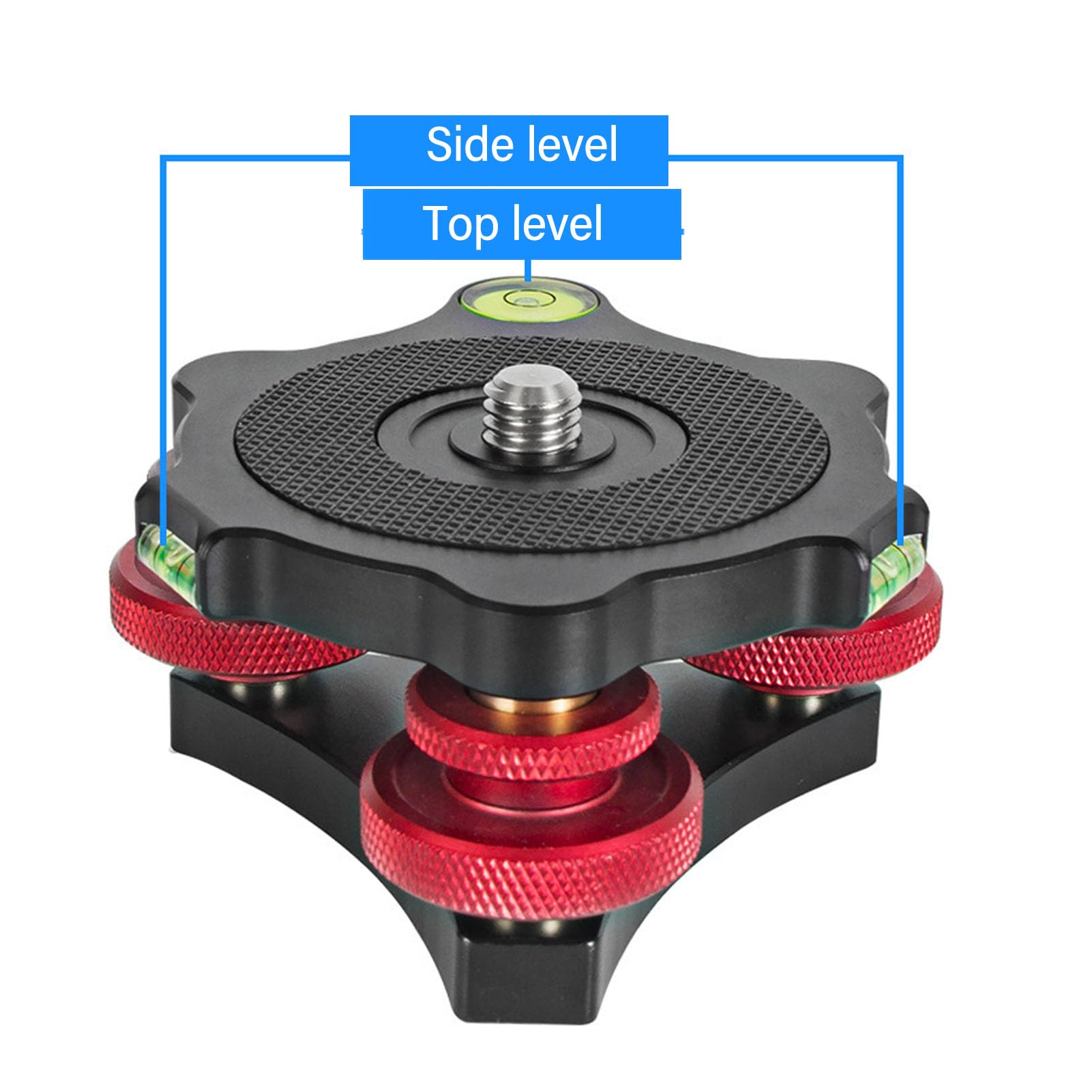 Aluminum Tripod Head Leveling Base - 3 Axis Triple Wheel Leveler Stand with 3/8