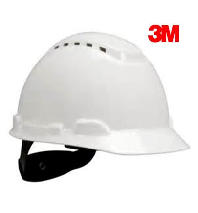 3M H701V Hard Hat Helmet with 4-Point Ratchet Suspension & Chin Strap - White Safety Helmet for Construction, Industrial & DIY Projects