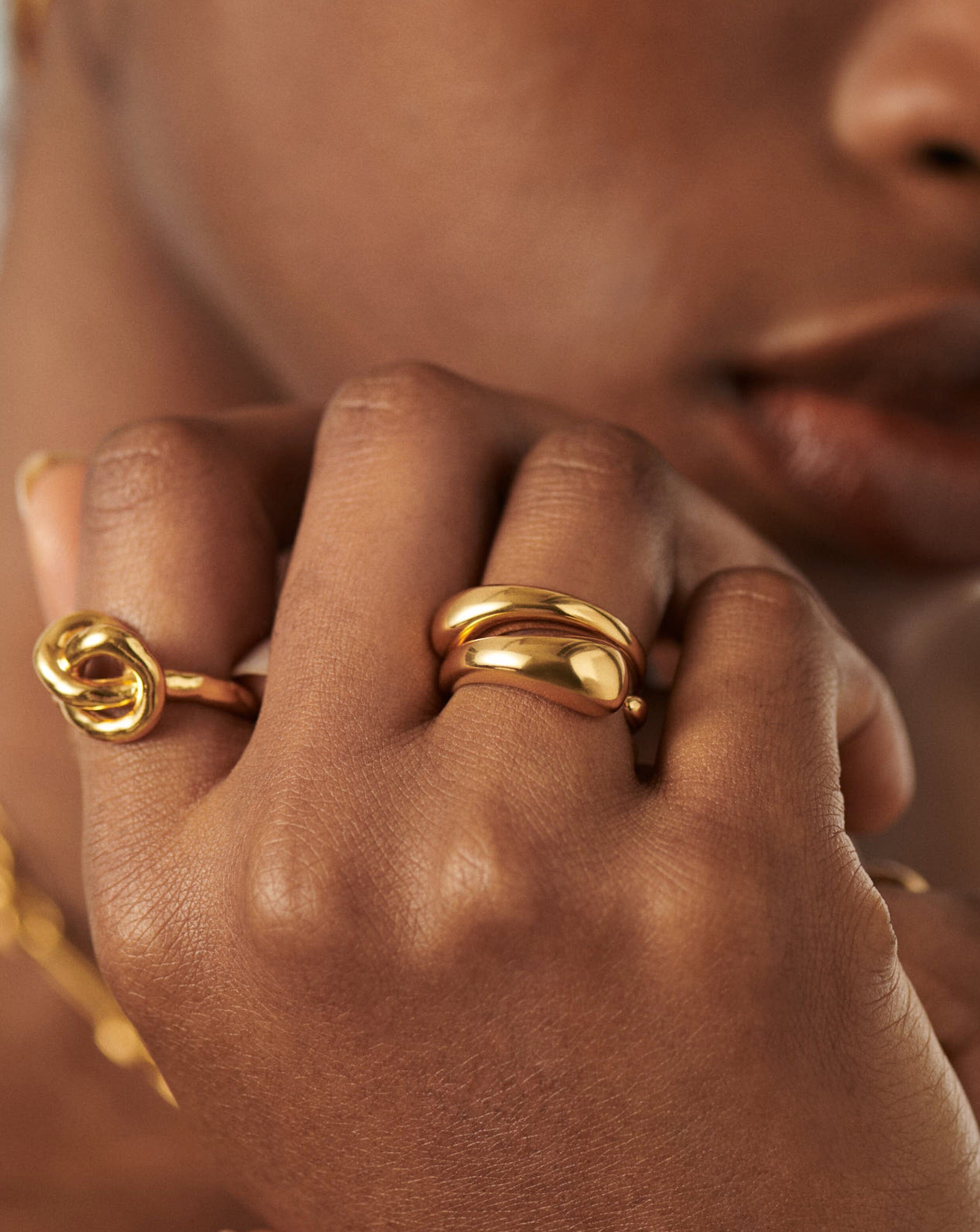 18k Gold Plated Molten Double Stacking Ring Set for Women - Elegant Layered Rings for Everyday Wear, Date Night & Special Occasions