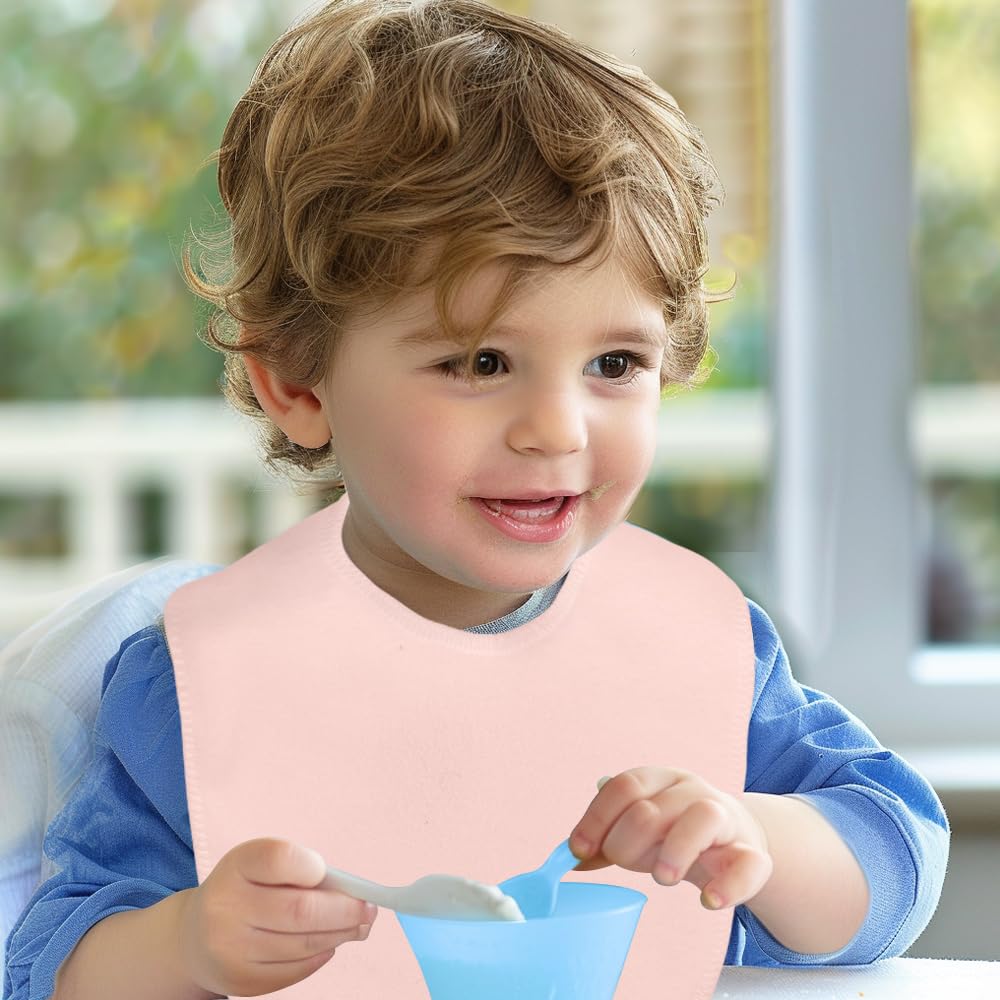 8 Pack Baby Terry Bibs - Soft Adjustable Drooling Bibs with Snaps for Boys & Girls | Ultra Absorbent Unisex Infant Bibs for Feeding, Teething & Messy Playtime