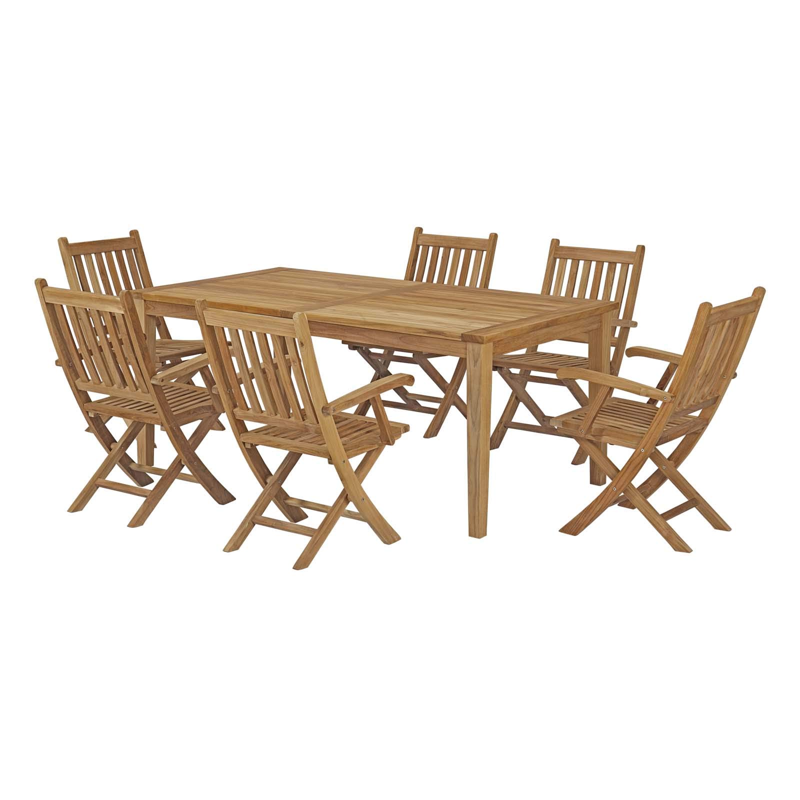 Modern Outdoor Patio Dining Set - Wooden Garden Chairs & Table for Balcony, Deck or Backyard - Natural Finish for Contemporary Style - Perfect for Al Fresco Meals, Relaxing & Entertaining