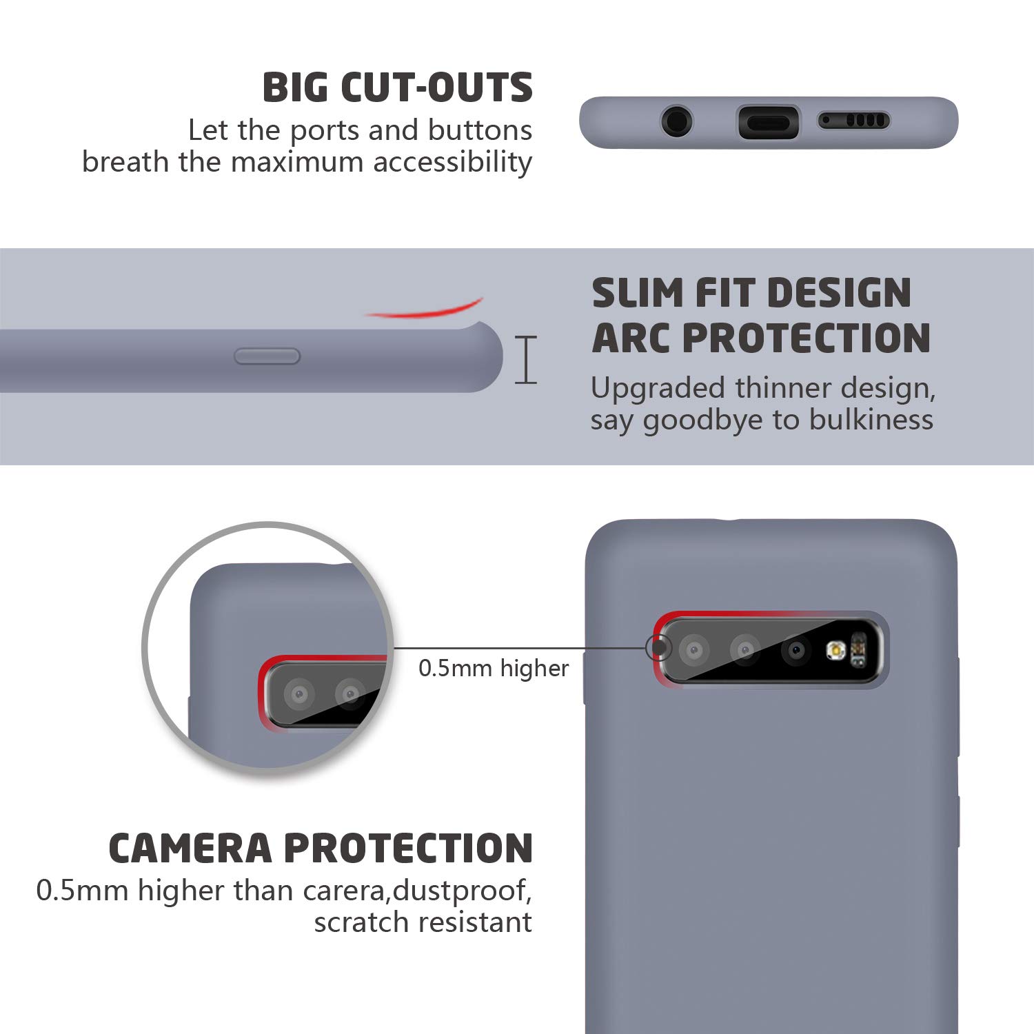 Abitku Galaxy S10 Case 6.1 Inch (2019) - Liquid Silicone Full Body Cover with Microfiber Lining, Screen & Camera Protection - Lavender Gray | Perfect for Everyday Use, Work & Travel Protection