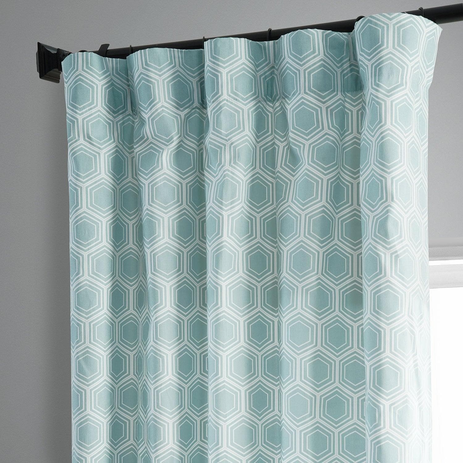 Honeycomb Ripple Aqua Geometric Printed Blackout Curtains for Bedroom & Living Room - Soundproof Thermal Insulated Window Drapes for Home Decor