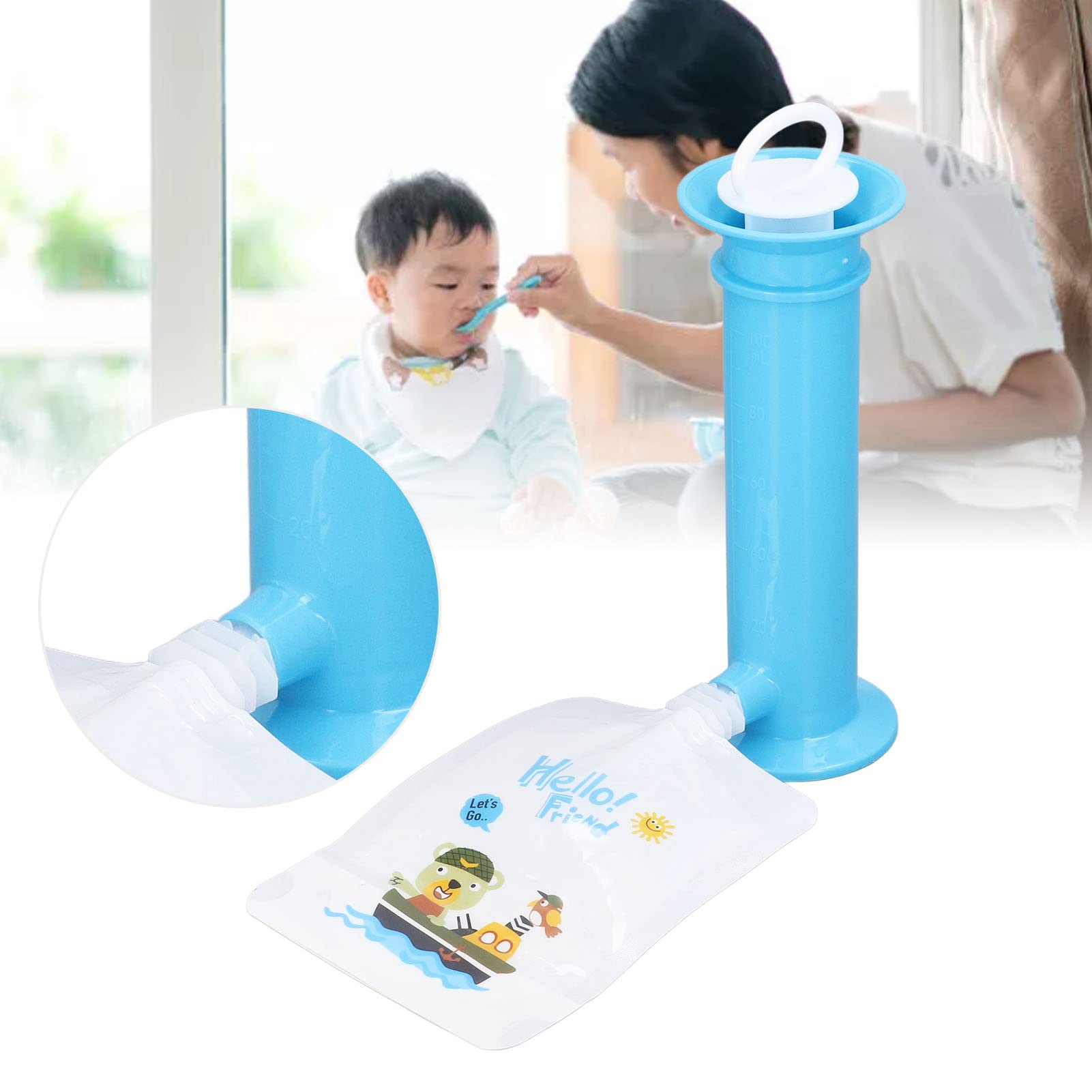 7-Piece Reusable Baby Food Pouch Maker Set - BPA-Free Squeeze Pouches for Homemade Purees, Fruits & Yogurt - Toddler Snack Dispenser for On-the-Go Feeding (Blue) | Perfect for Daycare, Travel & Mess-Free Mealtime
