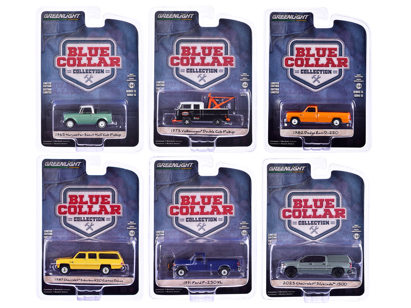 Greenlight 1/64 Scale Diecast Model Cars - Blue Collar Collection (6-Piece Set) - Perfect for Collectors, Display & Play Scenes