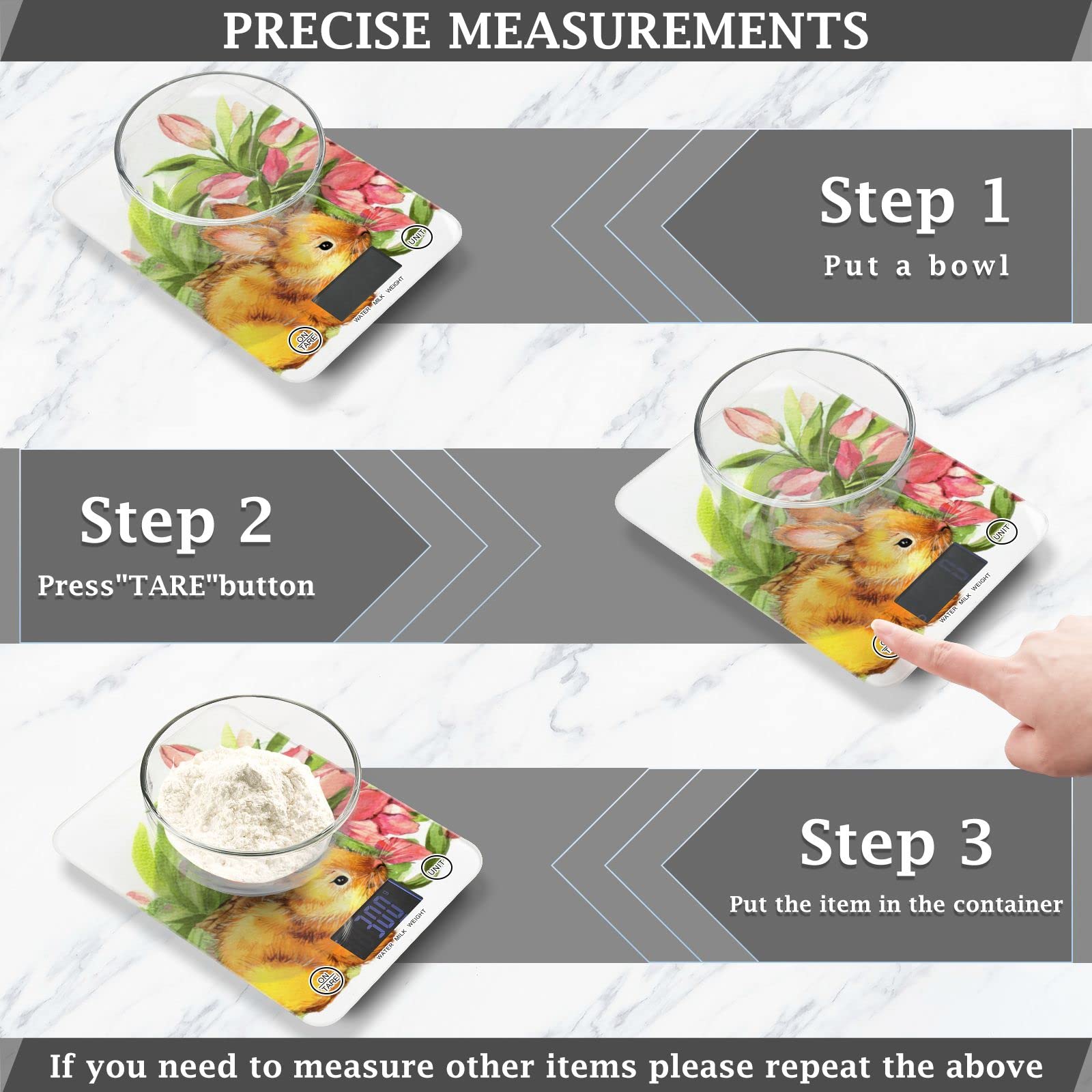 Easter Bunny Digital Kitchen Scale - Waterproof, Ounces & Grams for Baking & Cooking