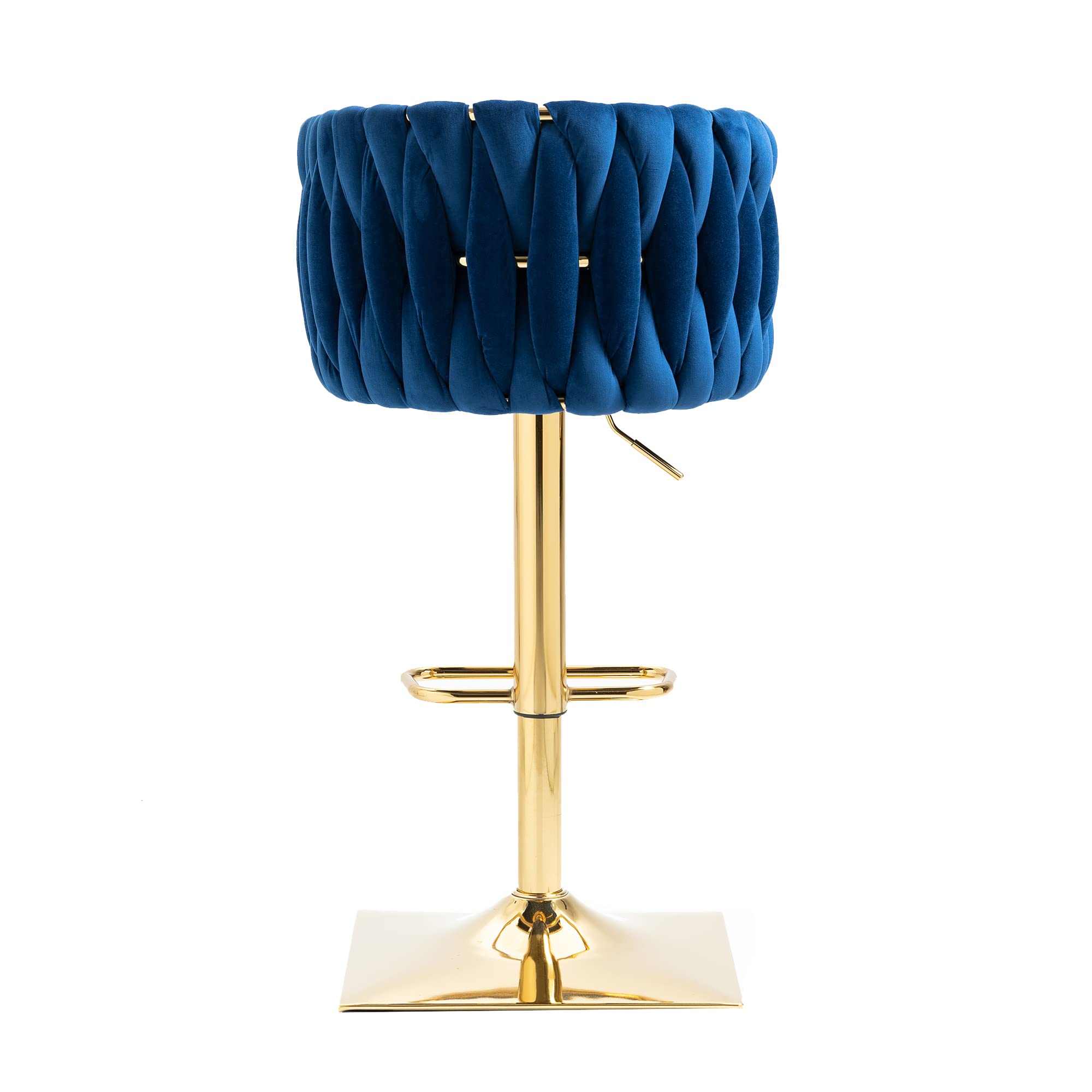 Modern Velvet Adjustable Bar Stool with 360-Degree Swivel - Curved Mid Back Kitchen Island Stool with Gold Square Base - Navy Blue (1 Pack) - Perfect for Home Bar, Kitchen Island & Dining Room Decor