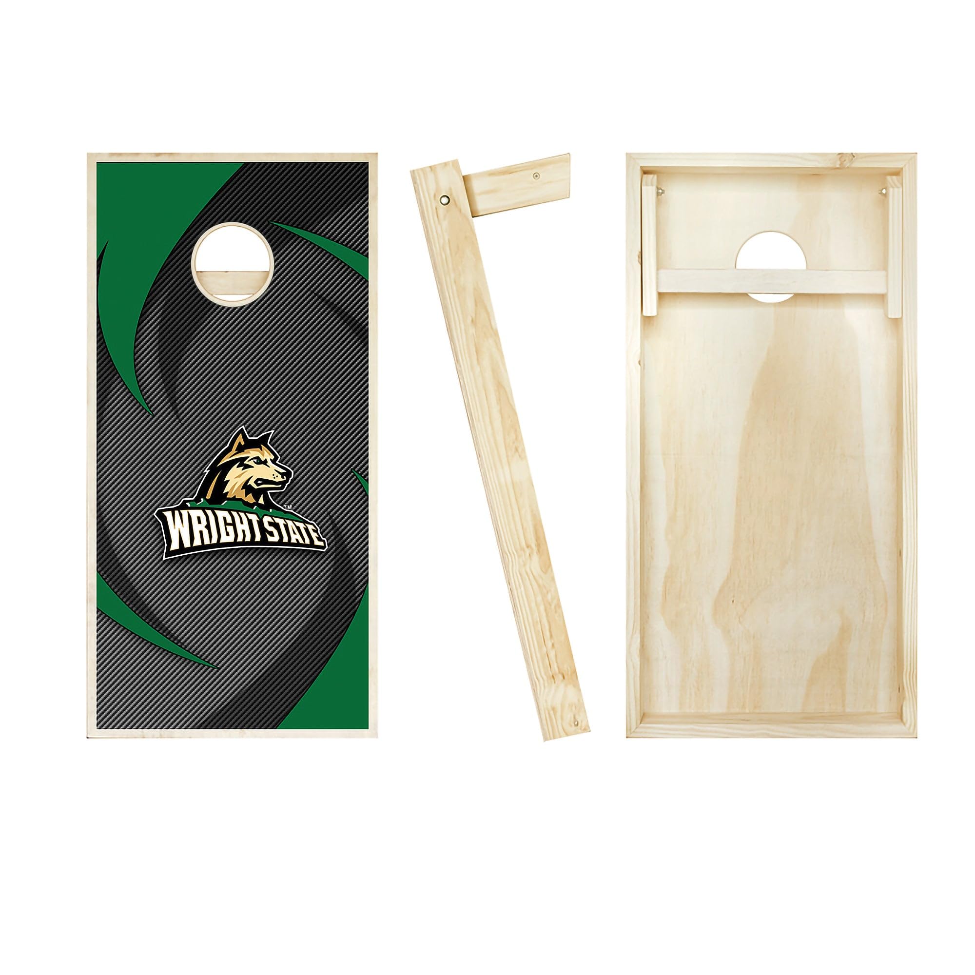 Wright State Swoosh Cornhole Board Set with Team Logo - Official Regulation Size Bean Bag Toss Game for Tailgating, Backyard Parties & College Events