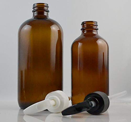 Amber Glass Refillable Bottle with Black Pump for Lotion, Soap, Essential Oils - 250ml | Perfect for Aromatherapy, DIY, Kitchen & Bathroom Organization