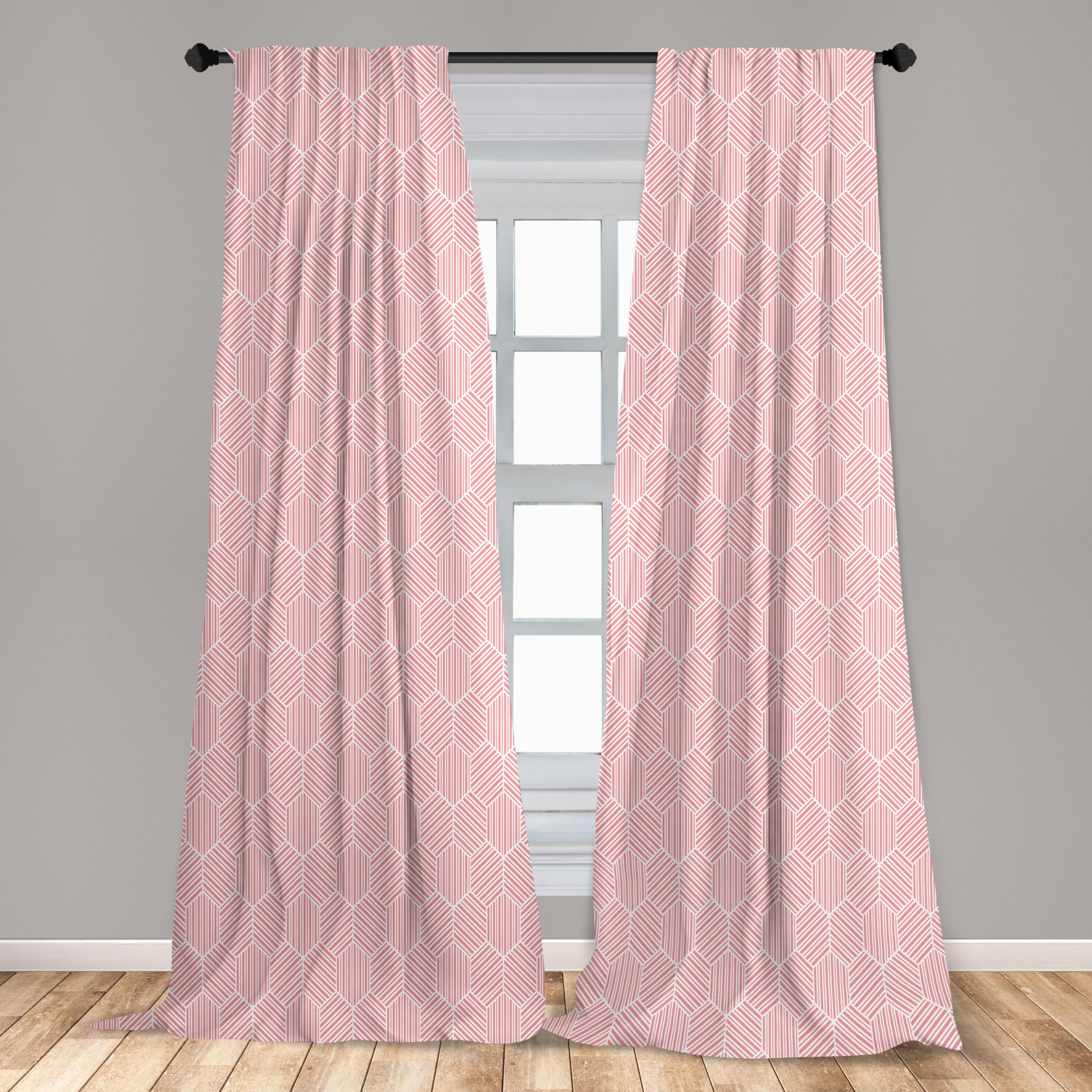 Ambesonne Geometric Window Curtains - Hexagon Pattern Lightweight Blackout Drapes, 2 Panels Set with Rod Pocket, 28